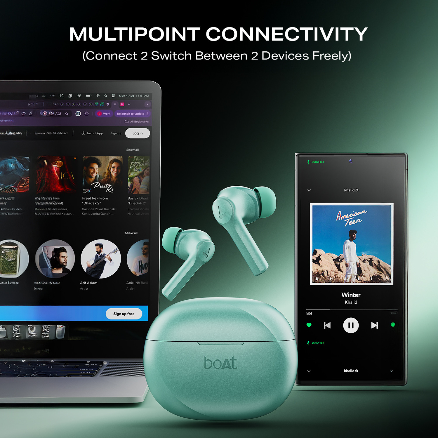 Image of boAt Airdopes Supreme w / 4 Mics AI ENx Tech, 50 HRS Playback,Multi Point Connectivity Bluetooth