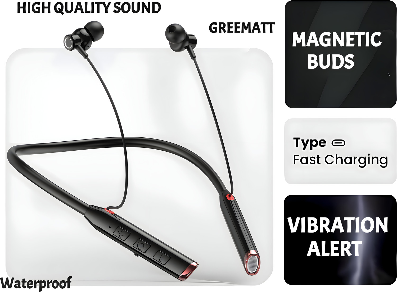 Image of GREE MATT N80 Vibration Alert 48 Hours Playtime Cancellation Waterproof Neckband S2 Bluetooth