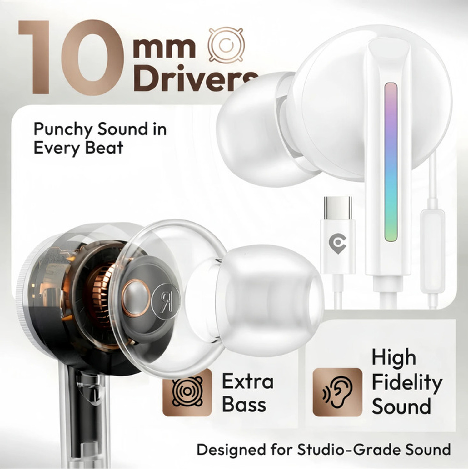 Image of HRYFiNE Premieum Quailty USB C Earphones with Noise Isolation & HD Sound for all type C Wired