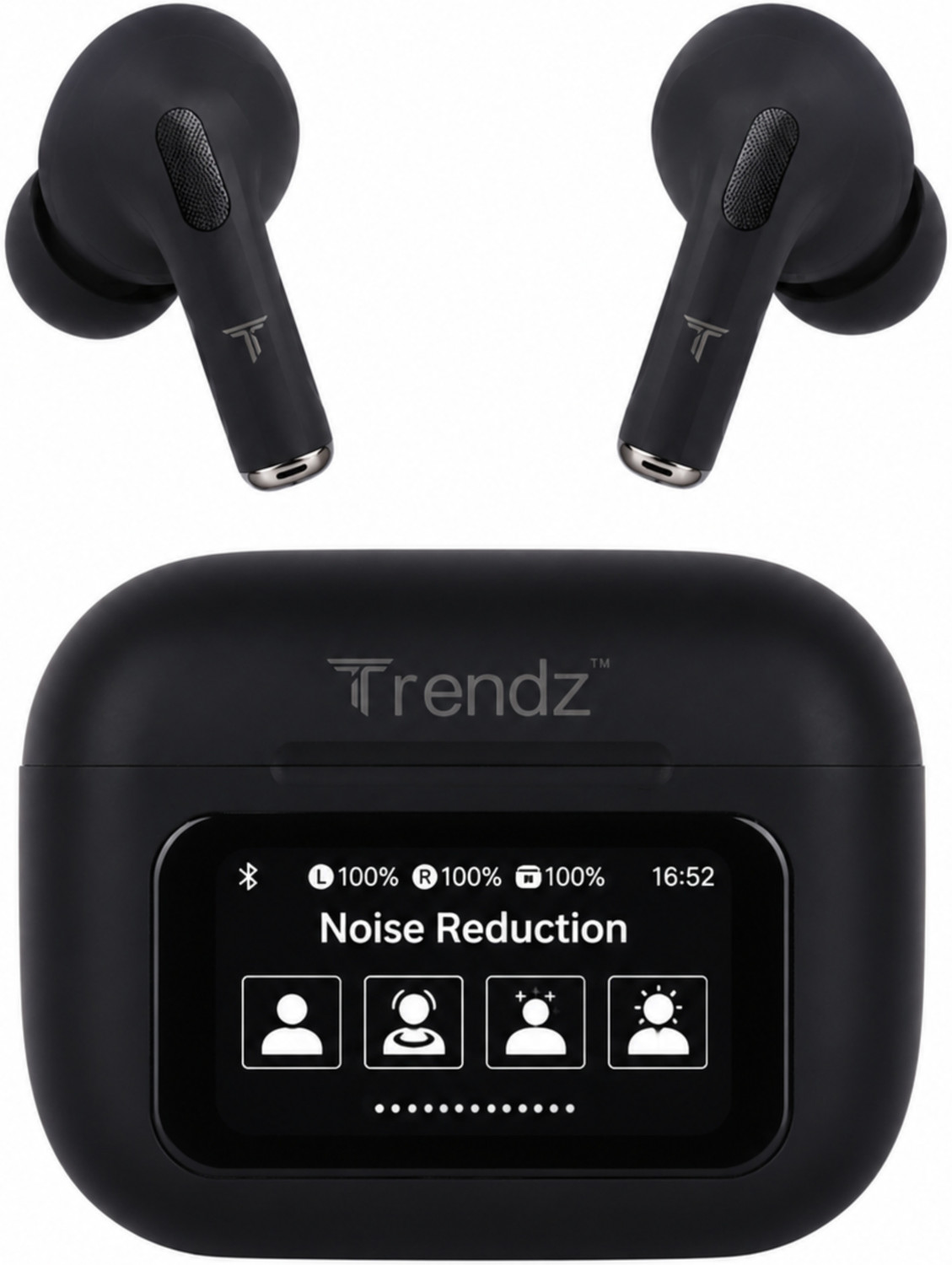 Image of Trendz AeroX P6Y0T SmartTouchScreen Earbuds BTv5.4 ANC ENC Quad Mic 13mm Driver 50Hrs IPX5 Bluetooth Headset (Pulse black, True Wireless)