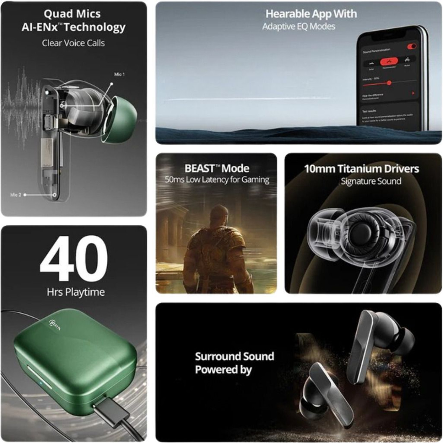 Image of WEROX NB-800- TWS In-Ear AirBud Wireless Earphone Stereo Bass 800mAh Battery Charger Bluetooth Gaming