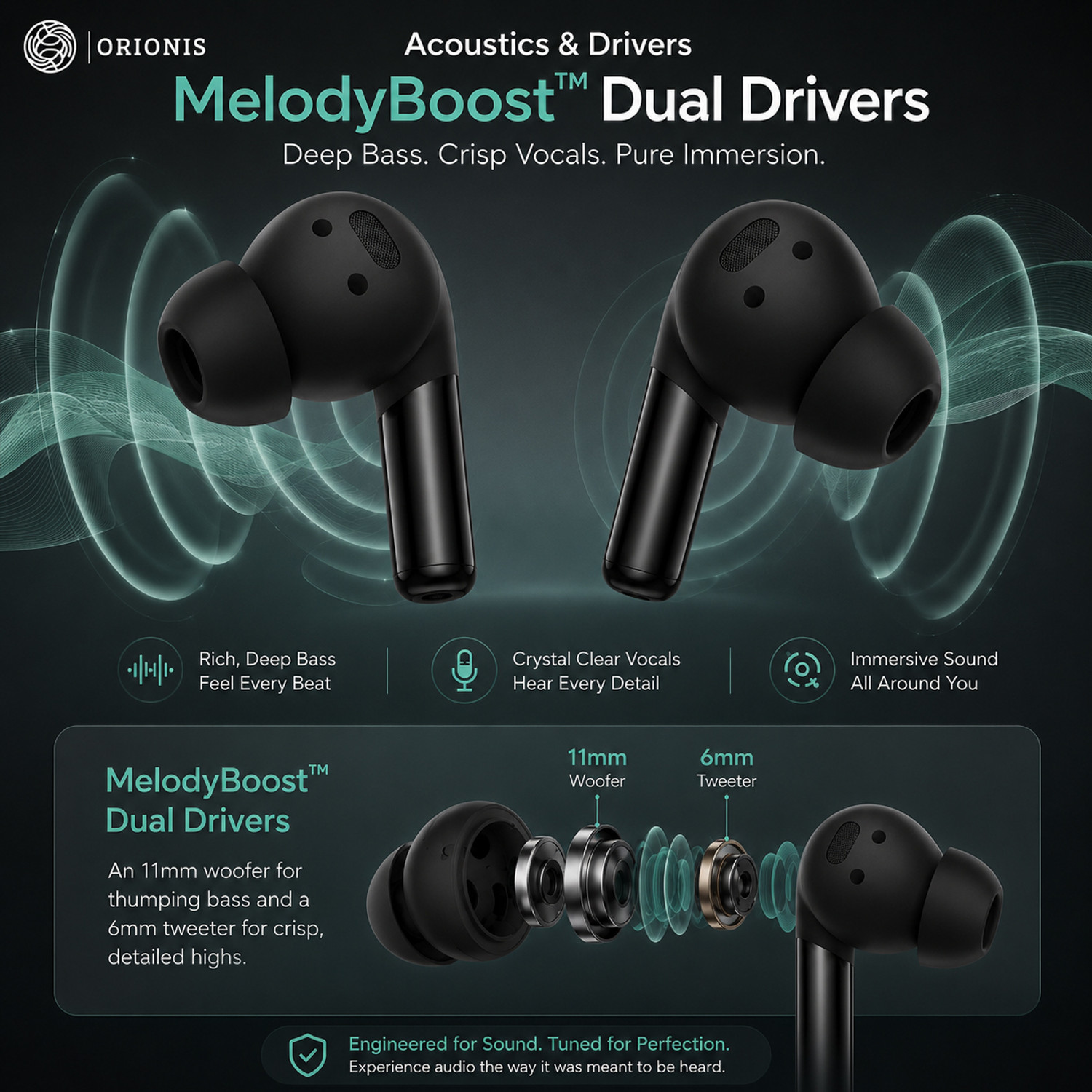 Image of Orionis Buds Pro 2 One-Plus Earbuds with Spatial Audio, 39H Playback, Water Resistance Bluetooth