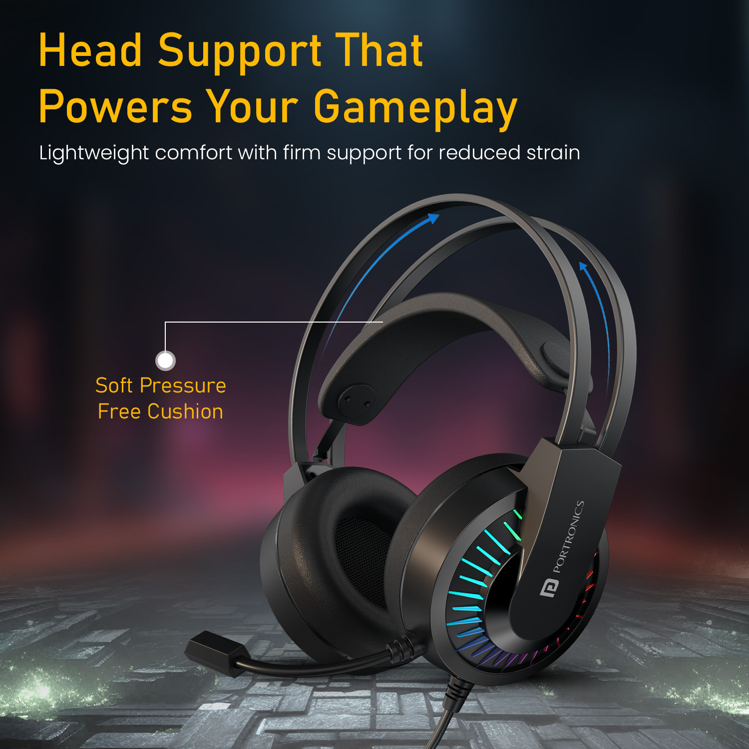 Image of Portronics RAVN Premium Wired Over Ear Gaming Headphone With Boom Mic,Soft Head support Wired