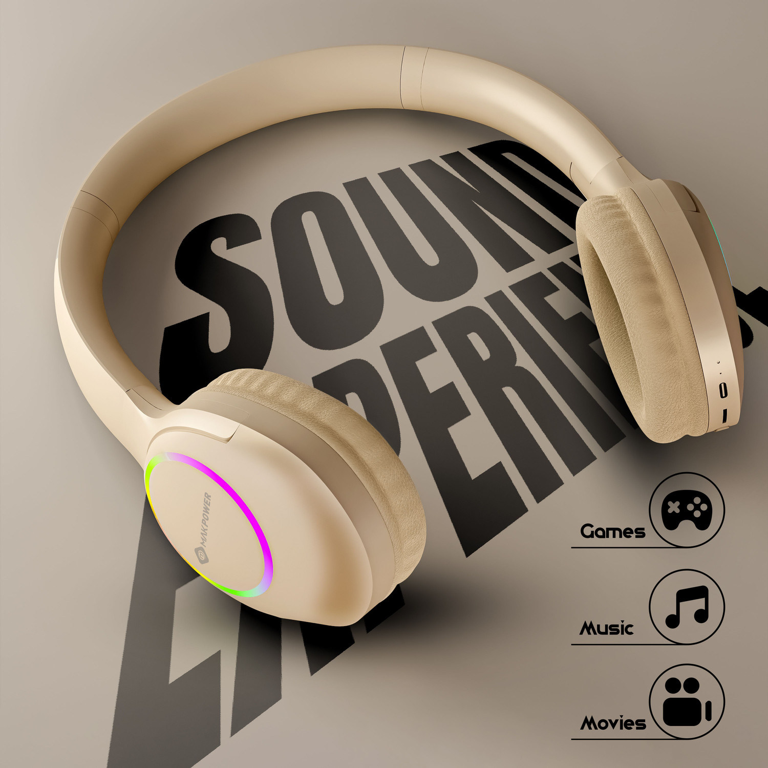 Image of MAK POWER CRUSHER with 60H Playback, Perfect for Music, Gaming & Calls Wireless Over-Ear Bluetooth