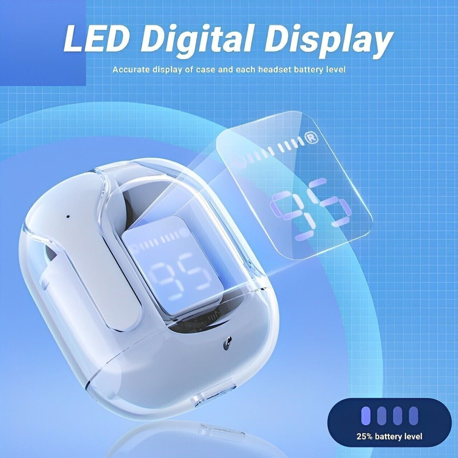 Image of GWALBROS Transparent and Stylish Wireless Earbuds with Digital Display Bluetooth