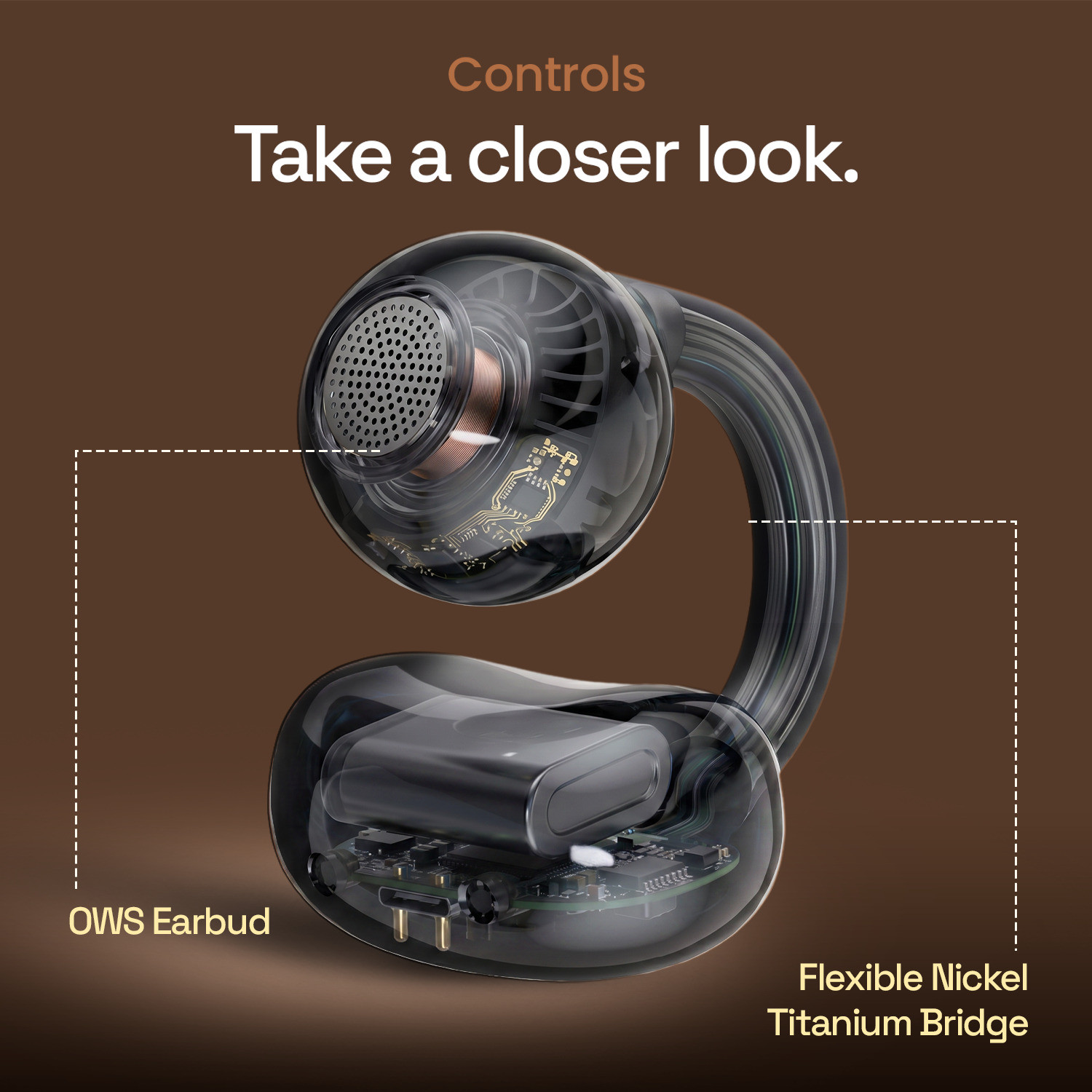 Image of ACwO DwOTS Flow 2 Open Ear Wireless Earbuds, 60H Playtime, AI ENC, Dual Connectivity Bluetooth