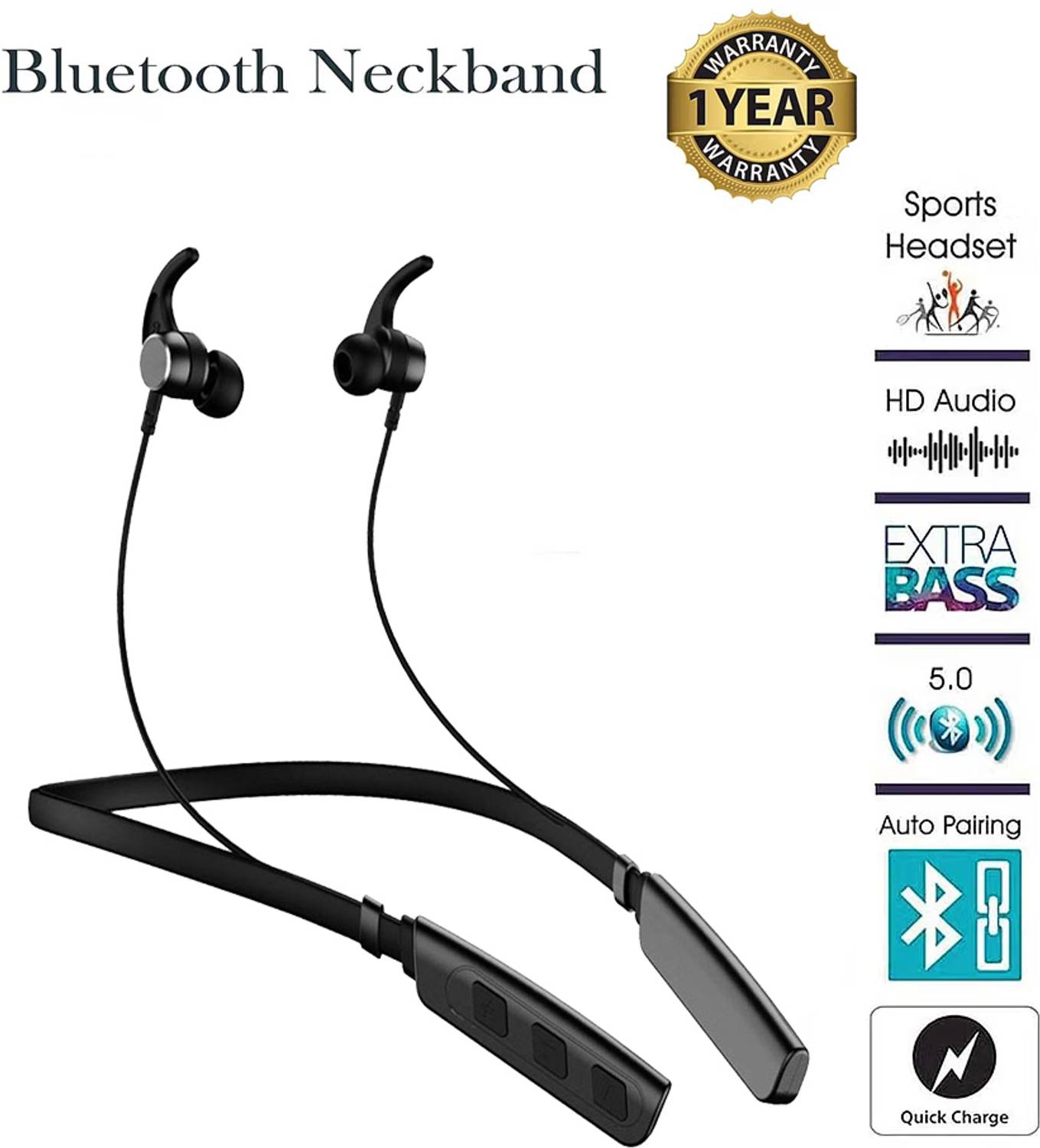 TABARET Wireless Neckband with 20+HRS Playtime, Bluetooth V5.0, C