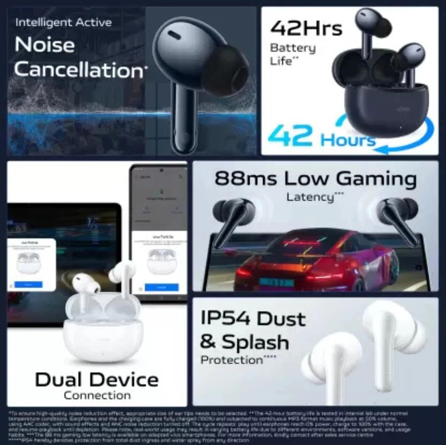 Image of vivo Wireless Bluetooth Headphones, ANC, Noise Cancelling, 42H Battery Life Bluetooth Gaming