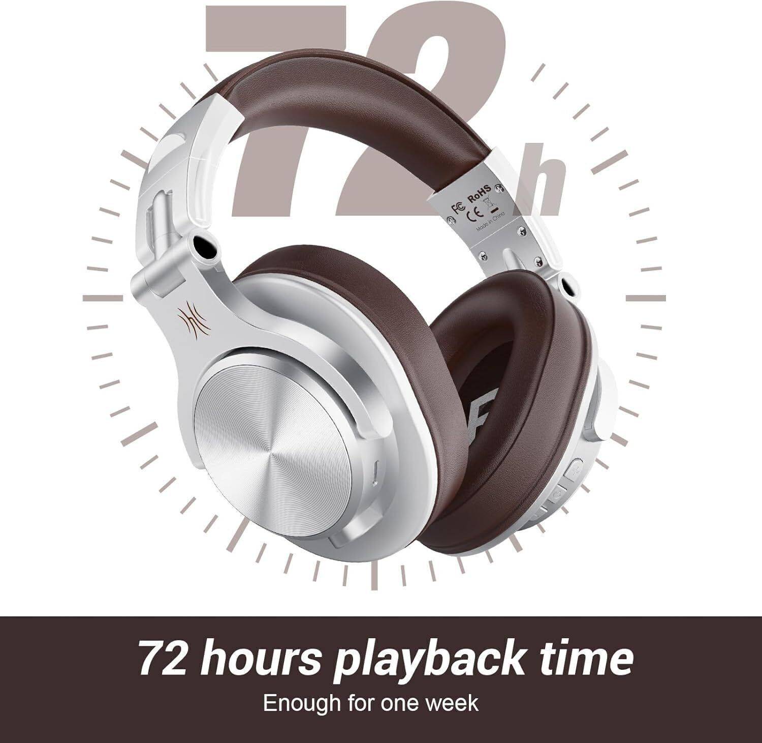 Oneodio A70 Bluetooth & Wired Headphones (Silver) - Image 2