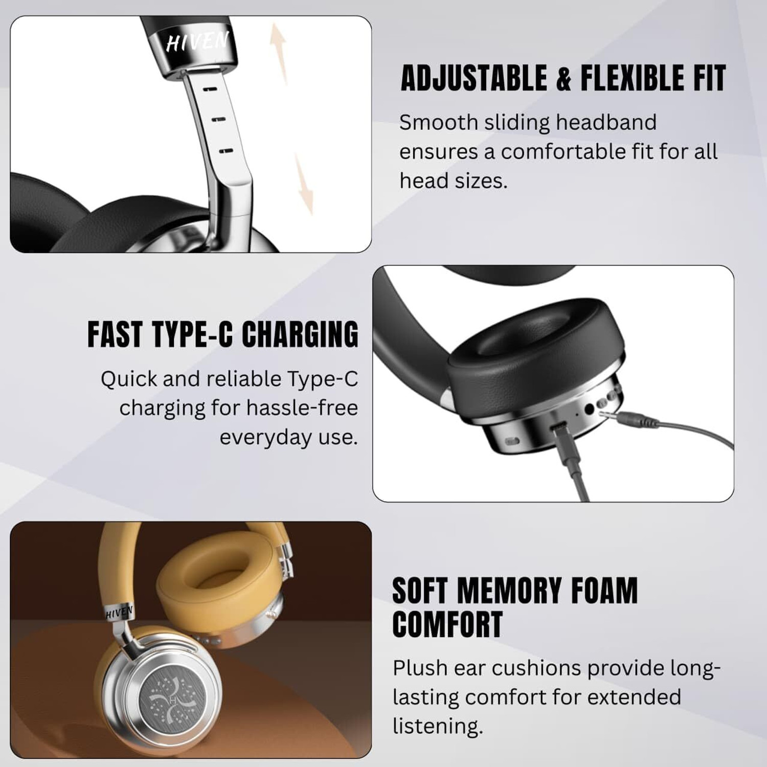 Image of HIVEN VJ364 Headphones with ANC Bluetooth & Wired
