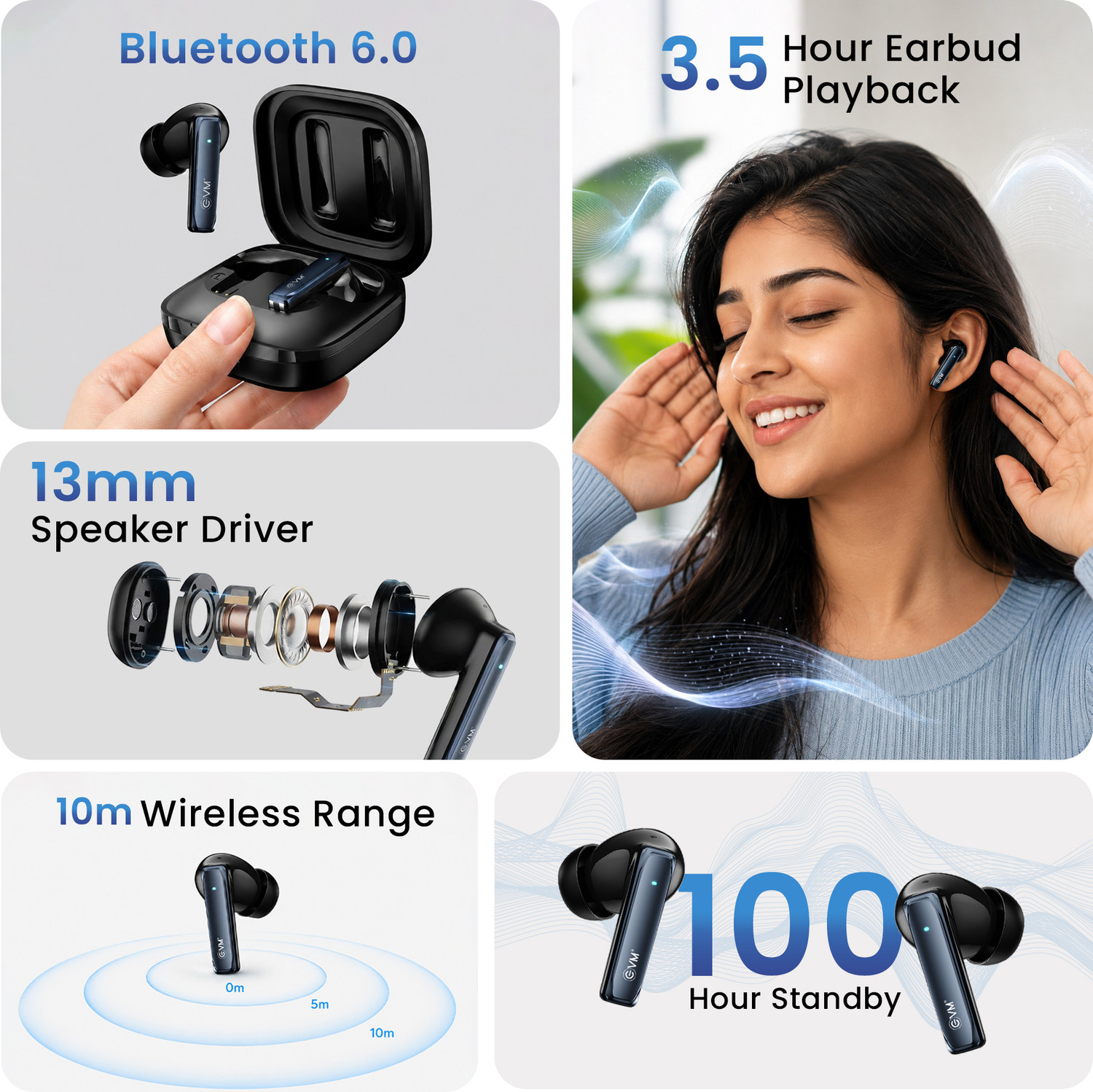 Image of EVM EnPods with Superior Bass, Immersive Sound, HD Calling Mic, 10m Wireless Range Bluetooth