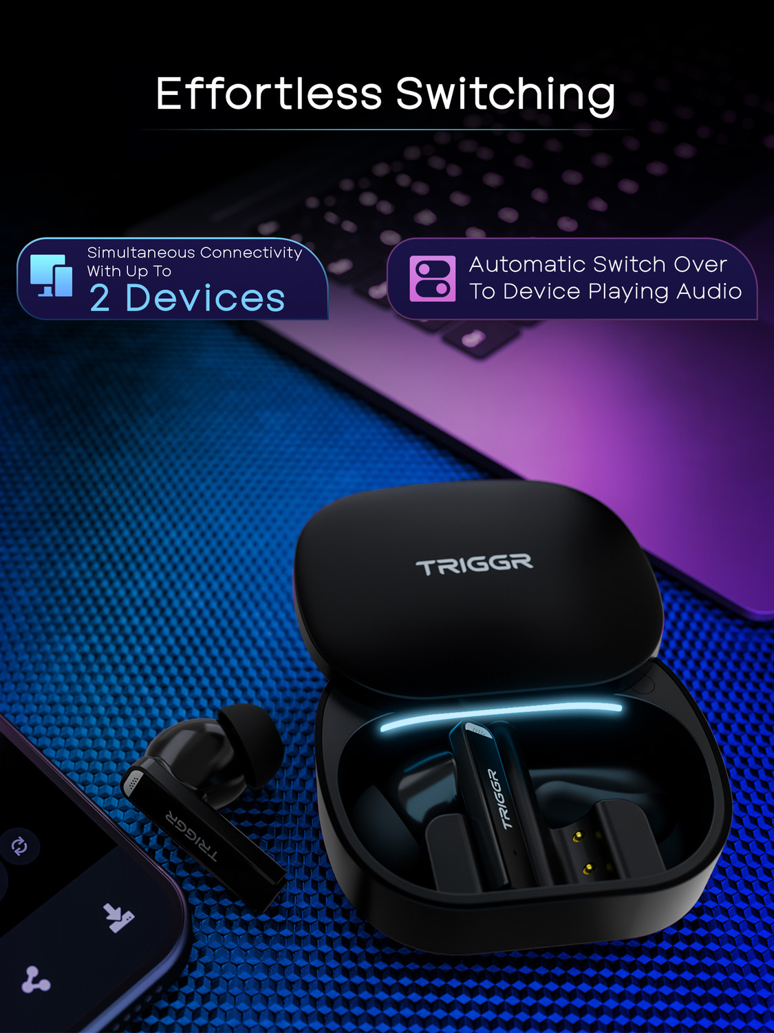 Image of TRIGGR Zion 1 with 4-Mic ENC, Dual Pairing, 40H Battery, Precision Slide Design, v6.0 Bluetooth