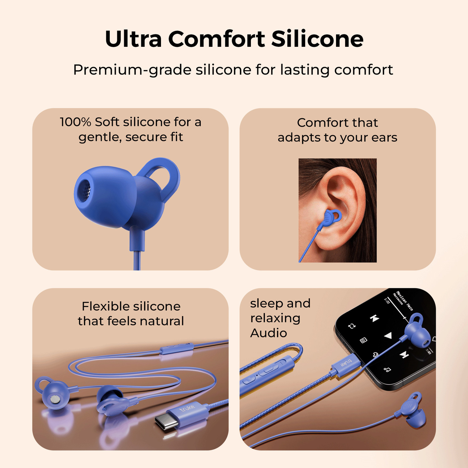Image of truke Bass S2 Sleeping earphone w / 100% silicone tip, type-C, Mic, Multifuctional Keys Wired