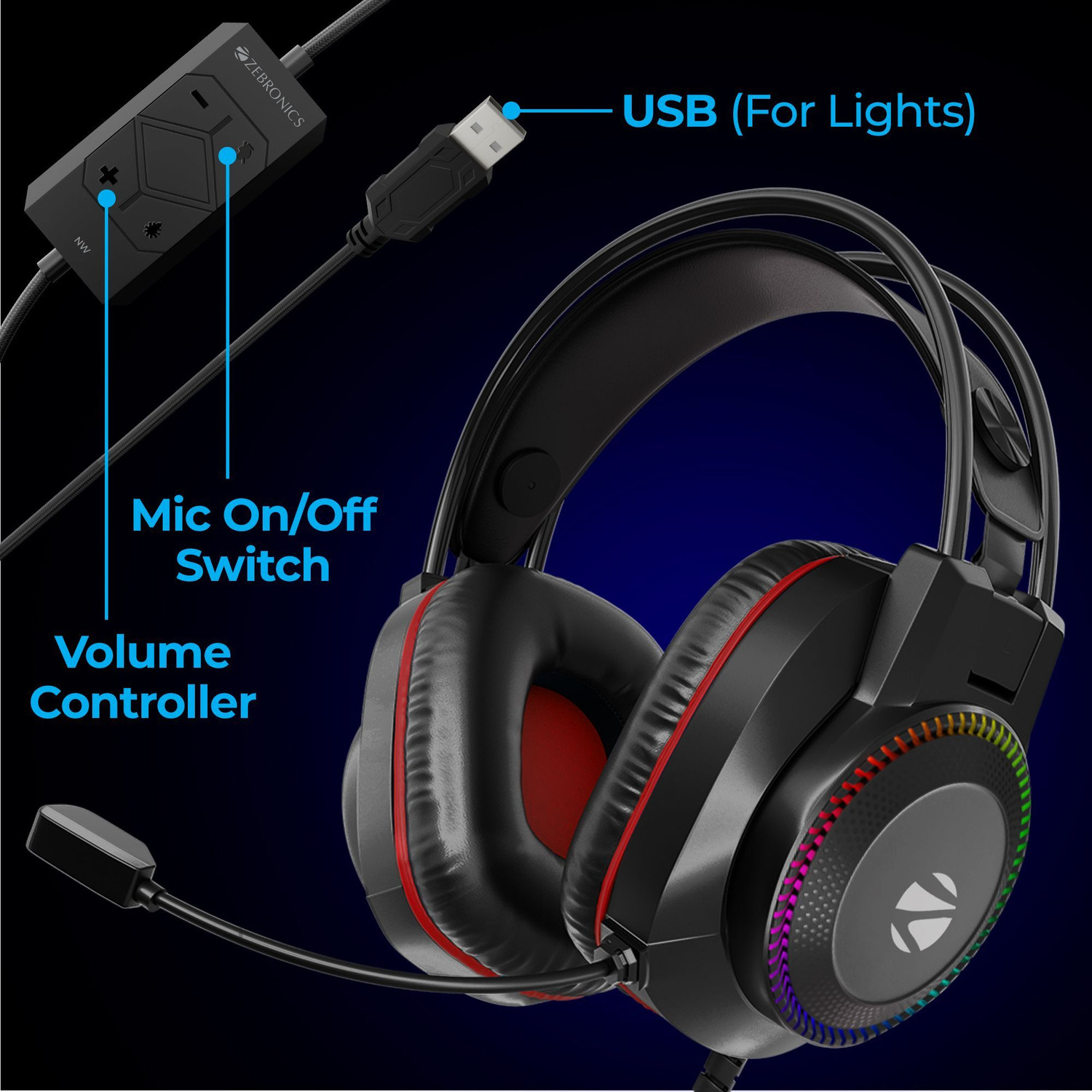 Image of ZEBRONICS Zeb-Jet 7.1,Gaming Headphone, Simulated 7.1 Surround Sound, Adv Windows Software Wired Gaming