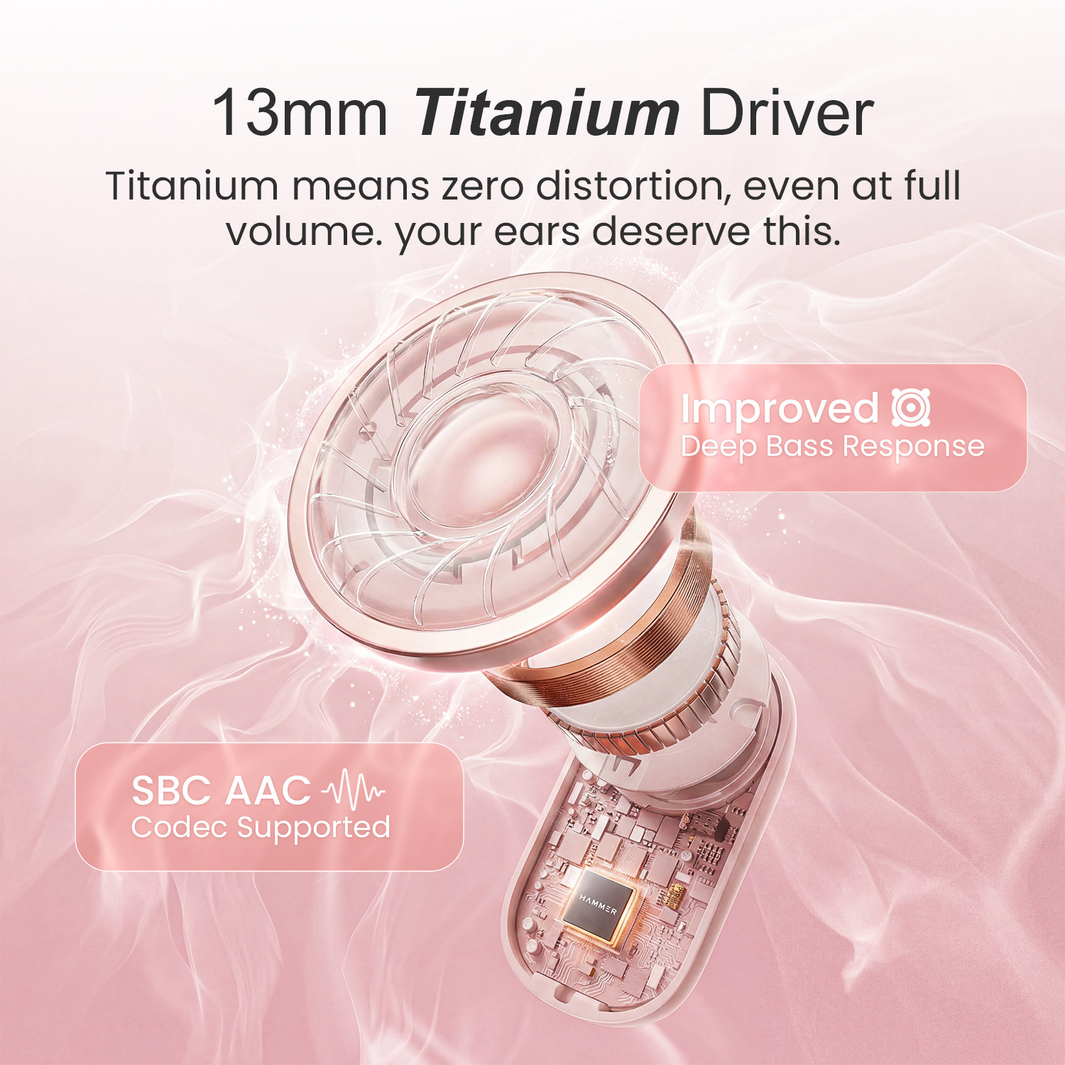 Image of Hammer Airflow Neo Bubblegum Earbuds with 80H Playtime, 13mm Driver, 40ms Gaming Mode Bluetooth