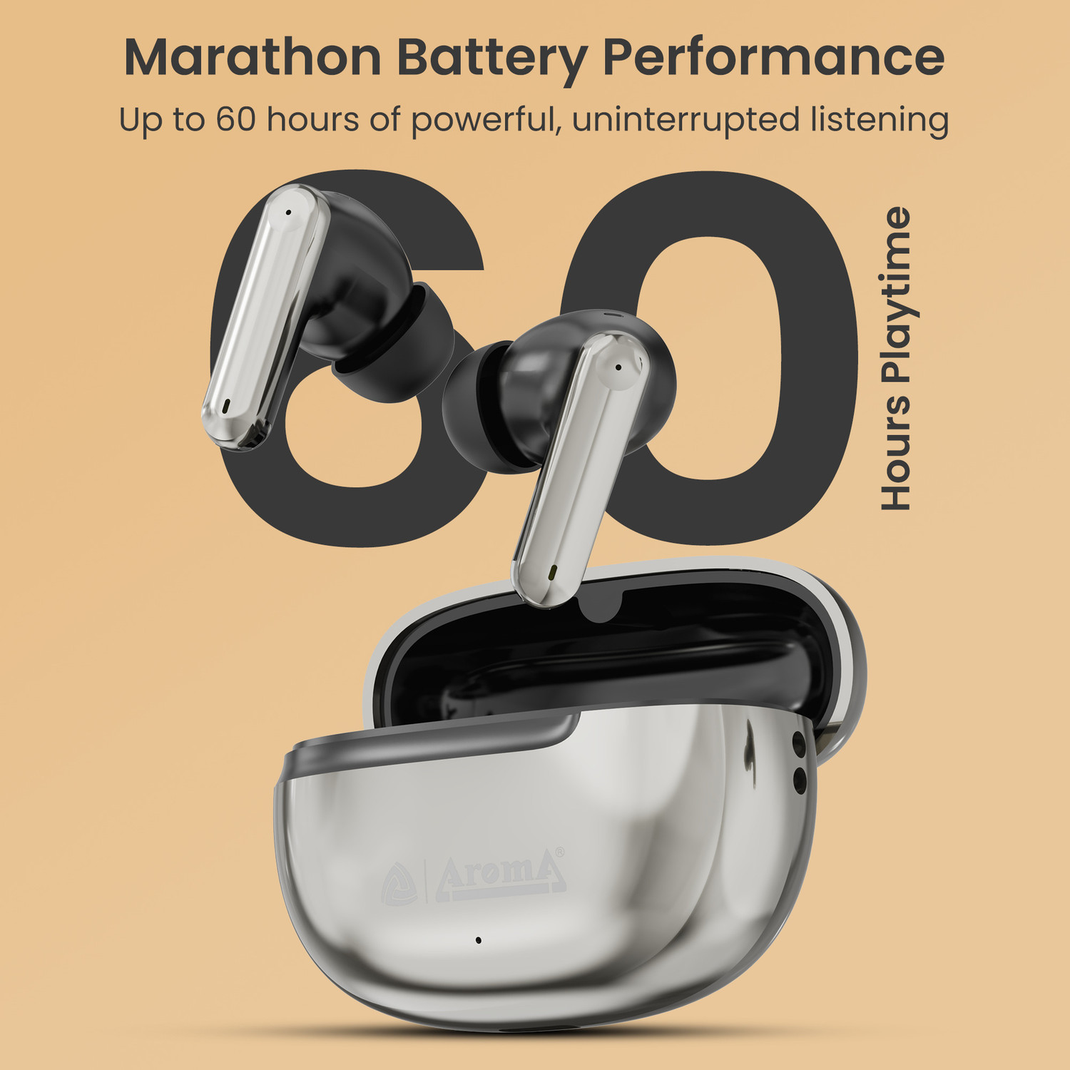 Image of Aroma TWS3 V5.4 Upto 60Hr Playtime*, ENC, Dual Paring, Fast Charging, Heavy Bass Bluetooth