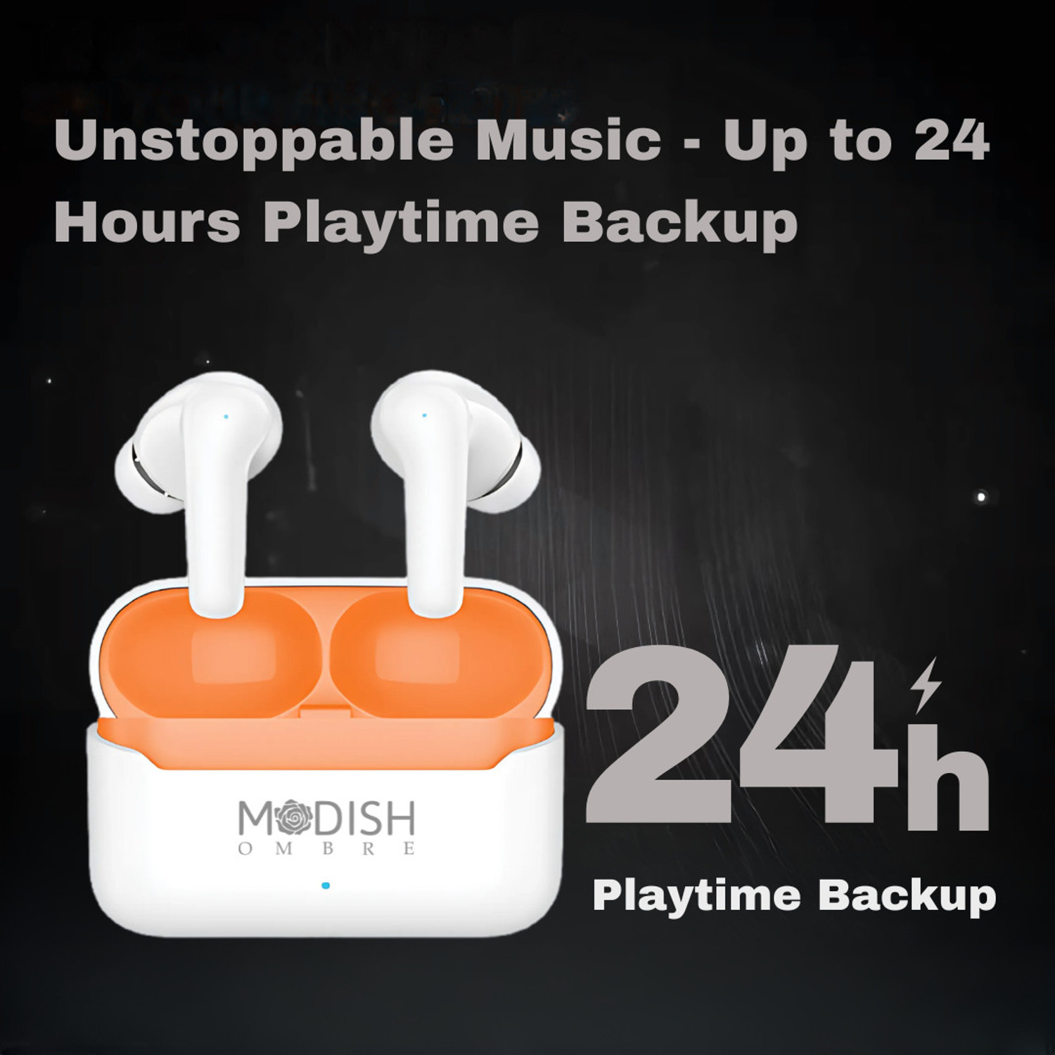 Image of ModishOmbre Futurepods 22 white and orange | Dual Mic Clear Calls | Super Bass TWS Earbuds Bluetooth