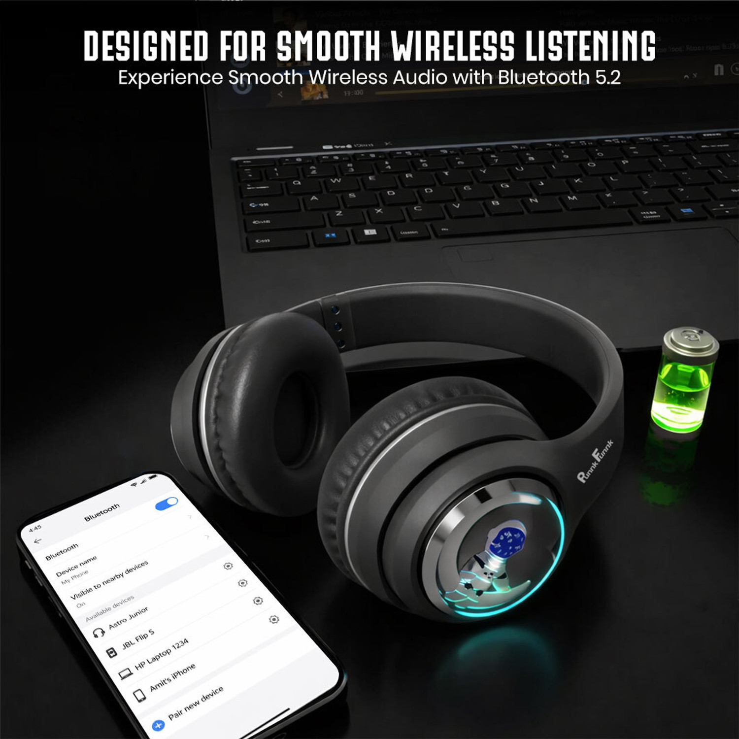 Image of PunnkFunnk Super Astro Beast Mode Bluetooth Headset with 70 Hours Playback 40ms Low Latency Bluetooth & Wired
