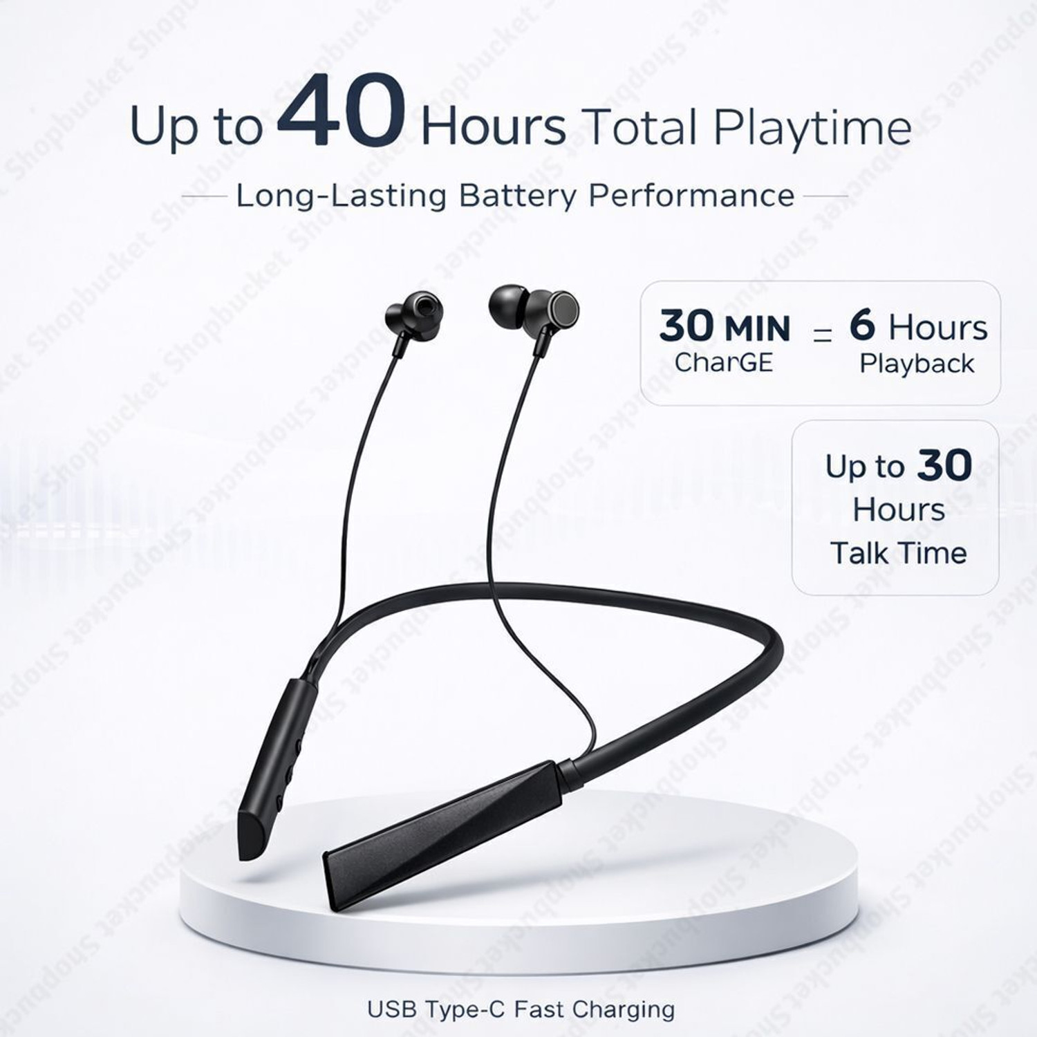 Image of shopbucket Wireless Bluetooth 5.3 Neckband, 40H Playtime, 13mm Bass, IP65 Rated Bluetooth