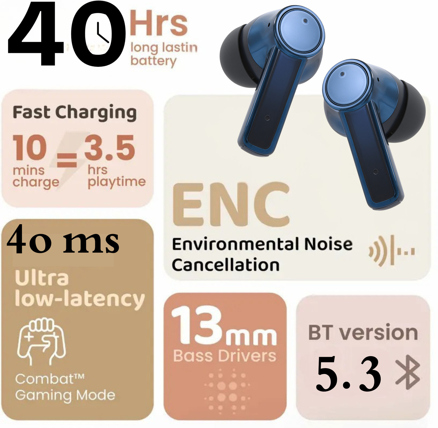 Image of TECHIO NIRVANA X True Wireless with IPX5 Waterproof, Deep Bass, and Long Battery Life Bluetooth