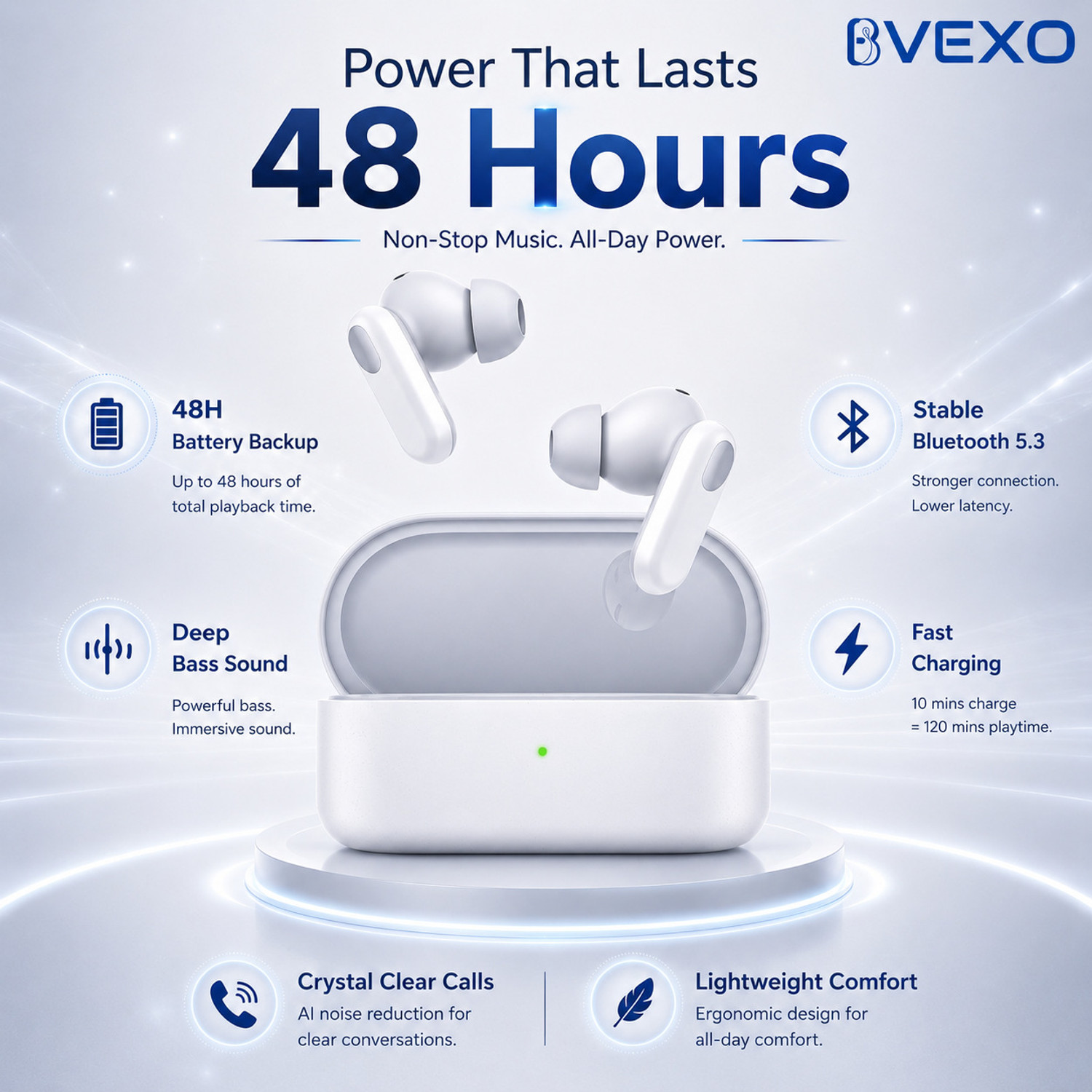 Image of BVEXO Nord CE 2 TWS Earbuds up to 48HR Playback, Ai Mic Clear Call 3D Spatial Audio-34 Bluetooth