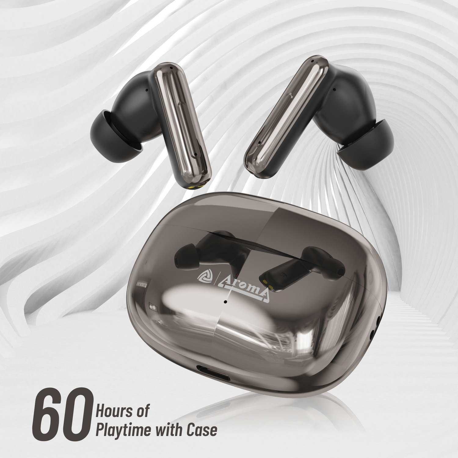 Image of Aroma TWS1 V5.4 Upto 60Hr Playtime*, ENC, Dual Paring, Fast Charging, Heavy Bass Bluetooth