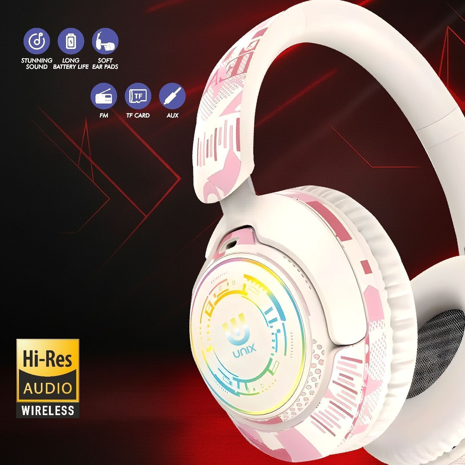 Image of Unix Epic Graffit Wireless Over Ear Headphones Upto 62 Hours Playback, 40MM Drivers Bluetooth