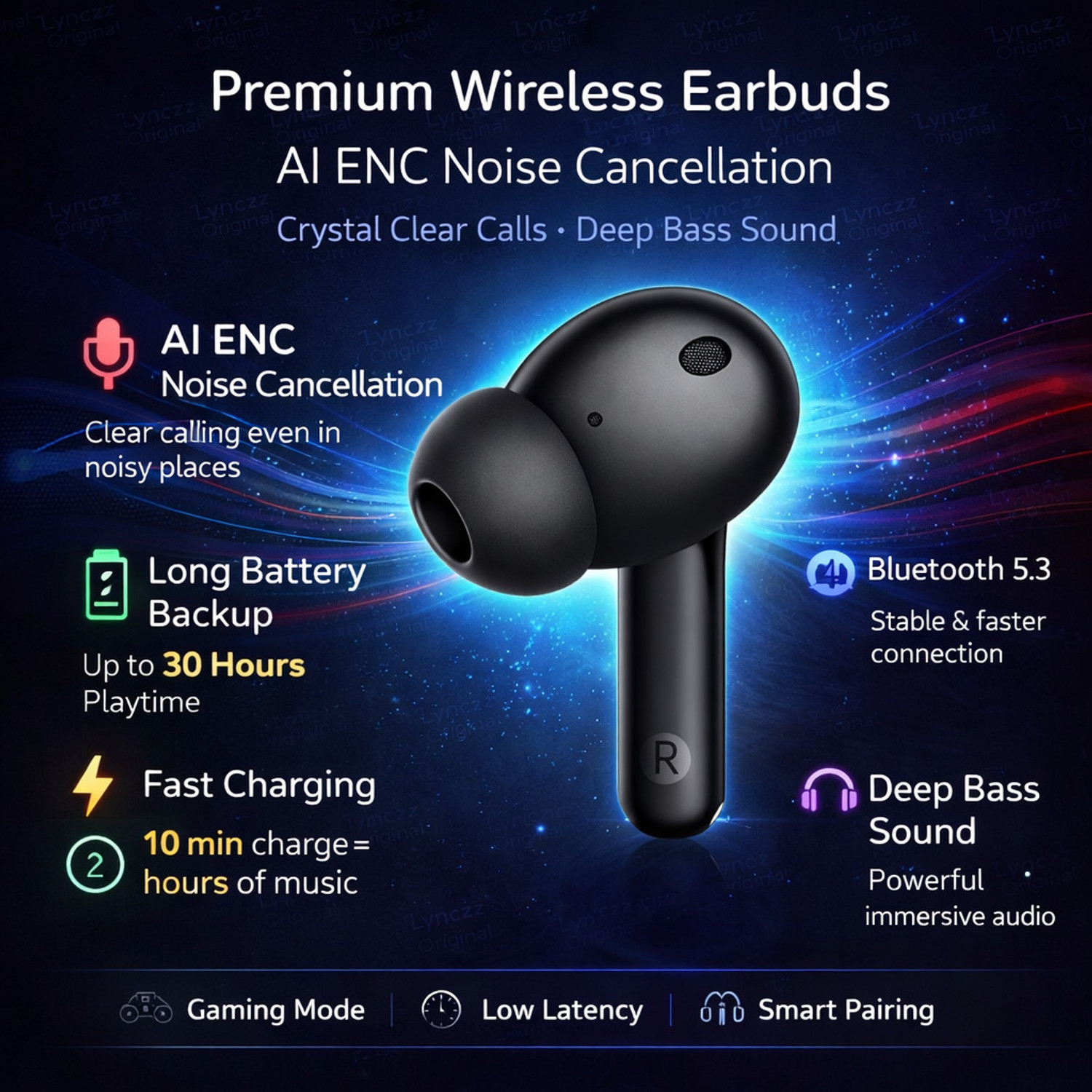 Image of Facelift Original Buds T110 Wireless Earbuds for Calls with Mic, Extended 38H Playtime Bluetooth
