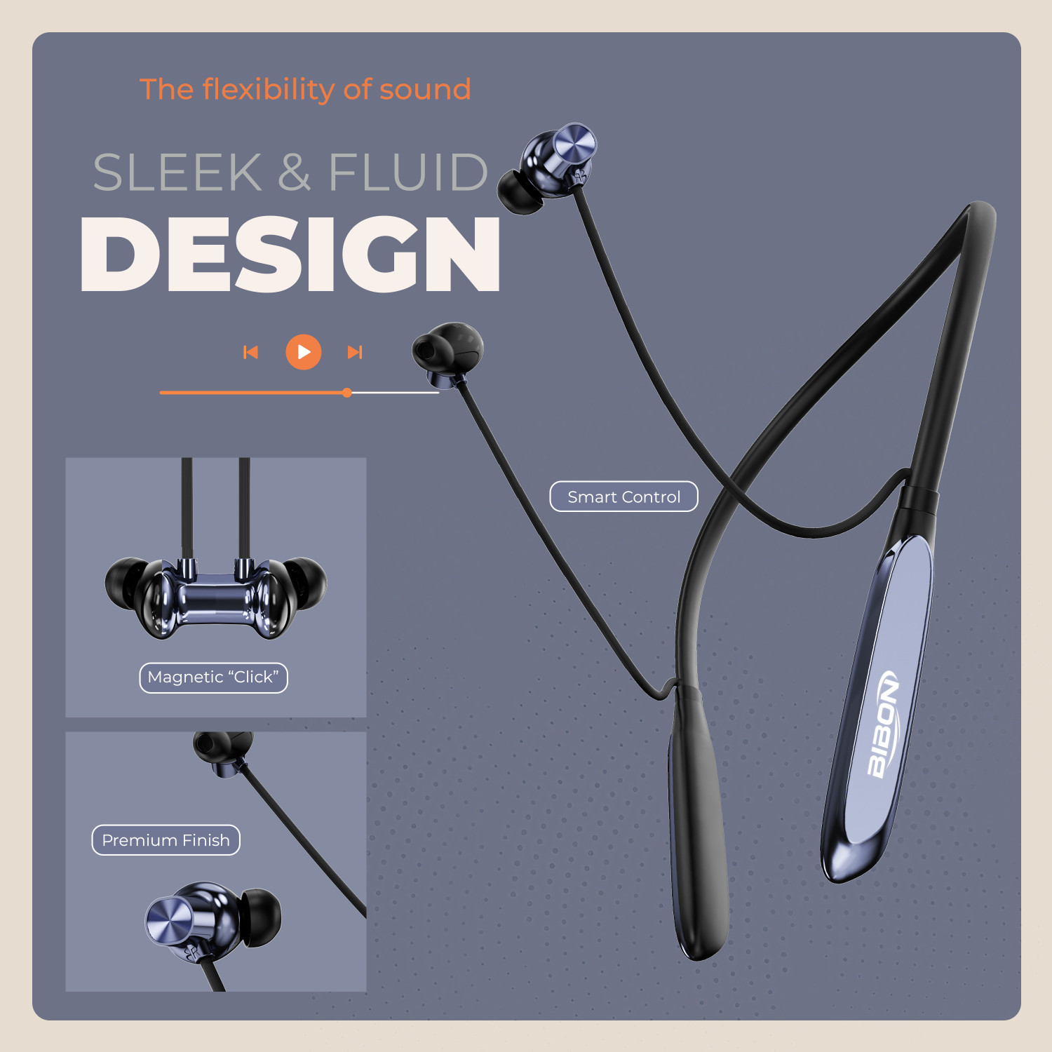 Image of BiBon FANTASY - MAGNETIC POWER OFF /ON 48Hr Playtime Headphone Neckband-8 Bluetooth