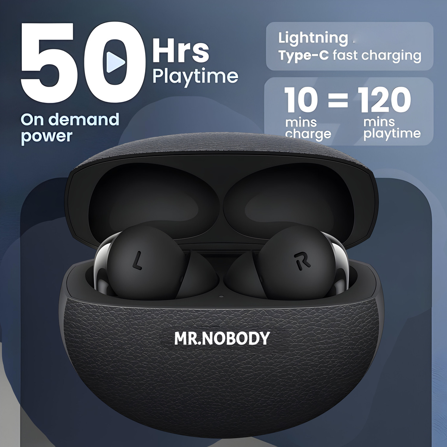 Image of MR.NOBODY Ultrabuds with BT v6.0,40Hr Playtime,13mm Dynamic Driver,Rich Bass N186 Bluetooth