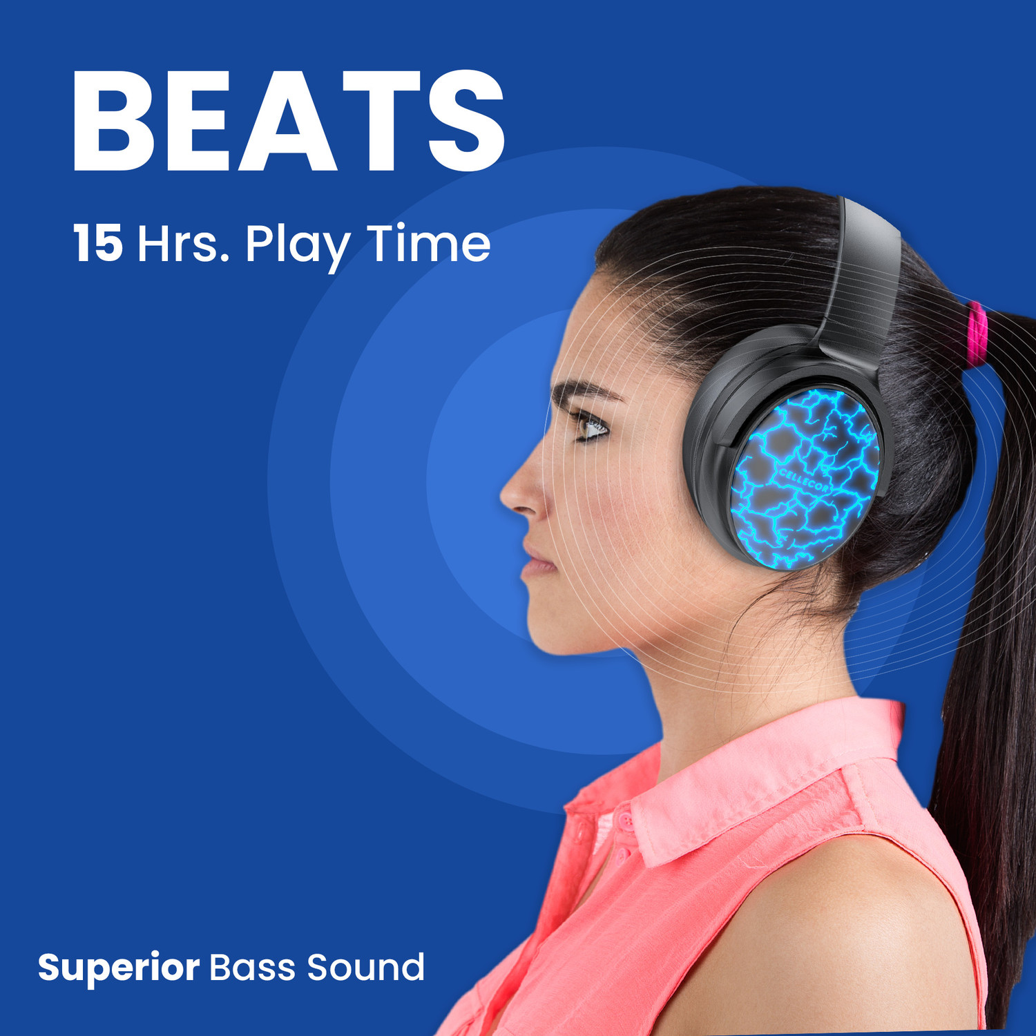 Image of Cellecor Bas with 15 Hours Playtime, AUX, BT v5.3, Foldable Design, Bluetooth Gaming