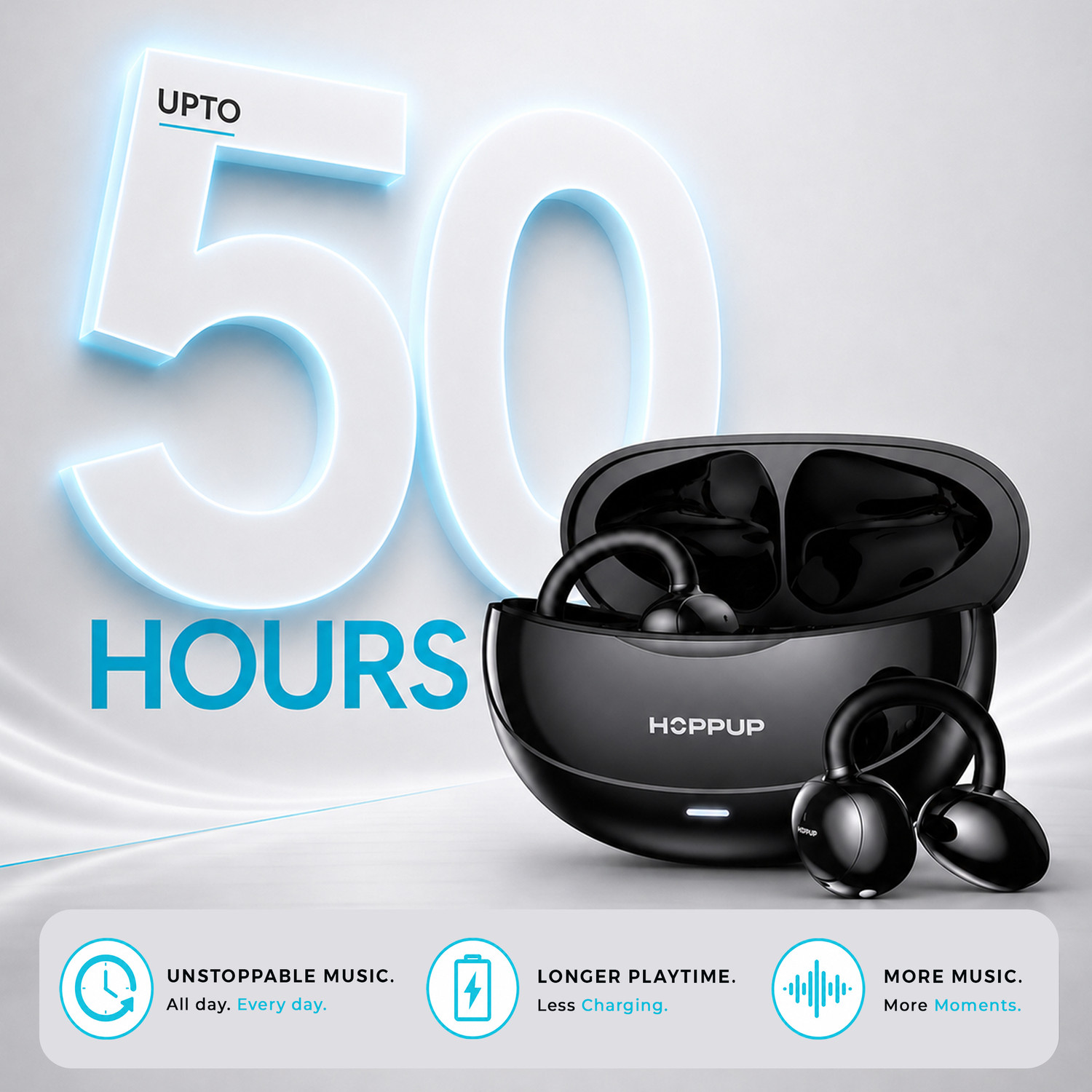 Image of HOPPUP NEURA Smart OWS Earclip Earbuds with Heart Rate, SpO2,50H, App Support Bluetooth