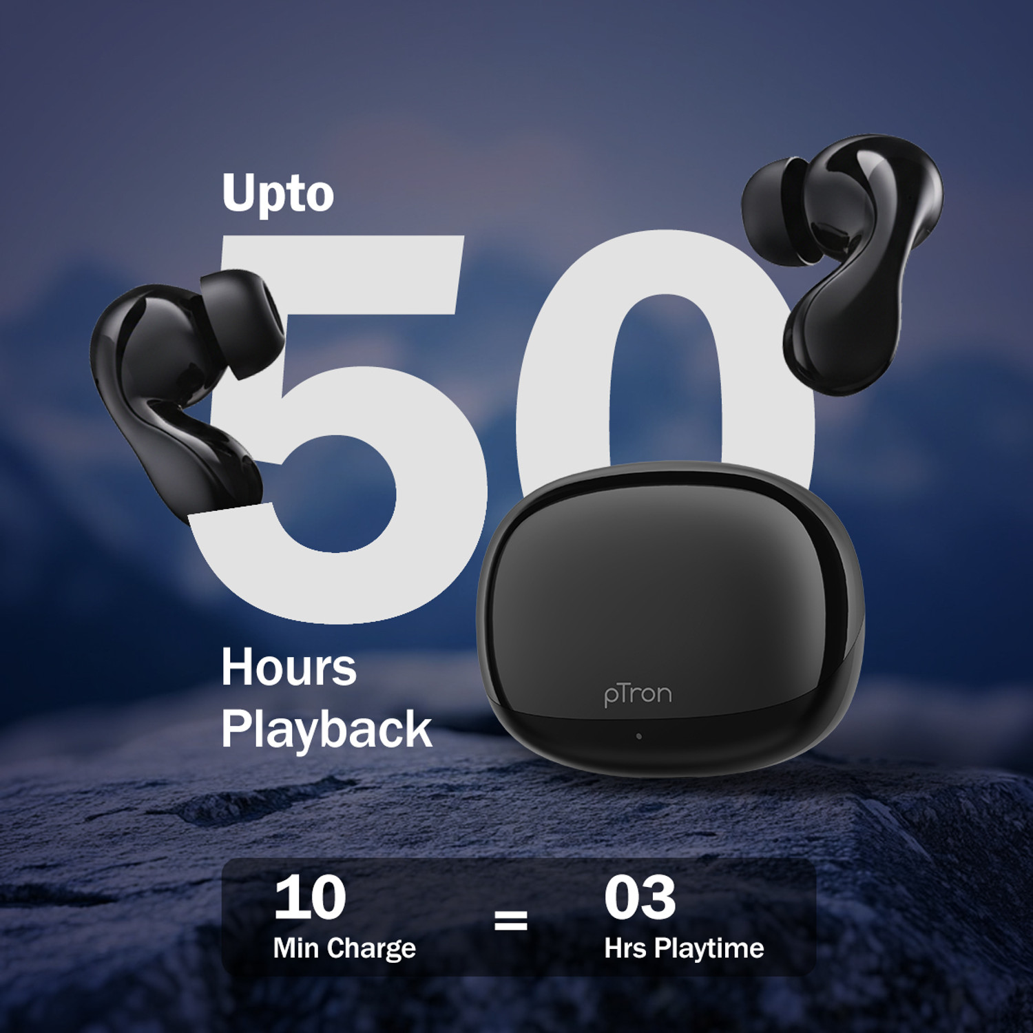 Image of PTron Bassbuds Tango w / 50Hrs Playtime, AI-ENC Calls, Custom EQ, App Support, BTv6.0 Bluetooth