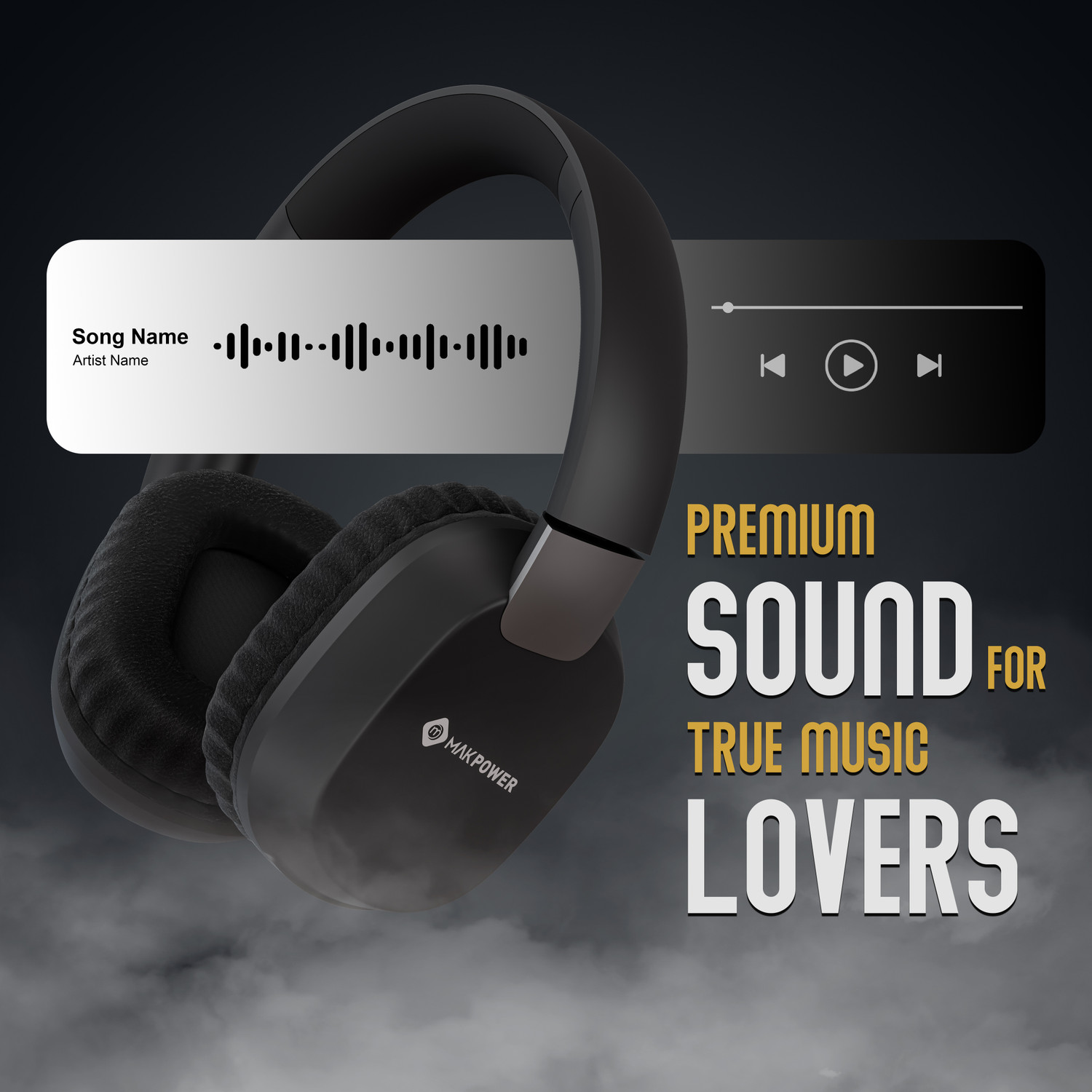 Image of MAK POWER Falcon with 60H Playback, Ideal for Music, Gaming & Calls, Wireless Over-Ear Bluetooth