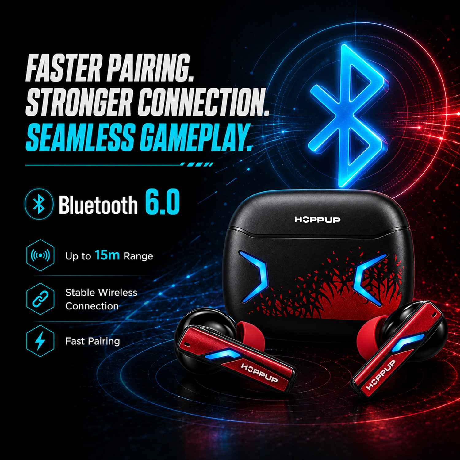 Image of HOPPUP STRYKE S1 Gaming Earbuds with 35MS Low Latency, 13MM DRIVERS & 60H PlayTime Bluetooth Gaming
