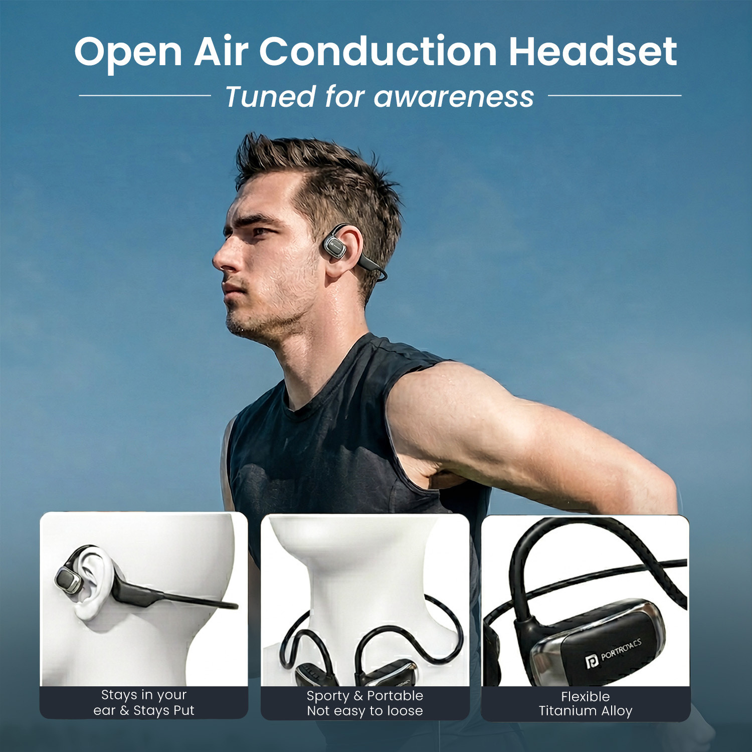 Image of Portronics AeroTune Over Ear OWS Bluetooth Neckband with HD Mic,Secure & Flexible Earhook Bluetooth