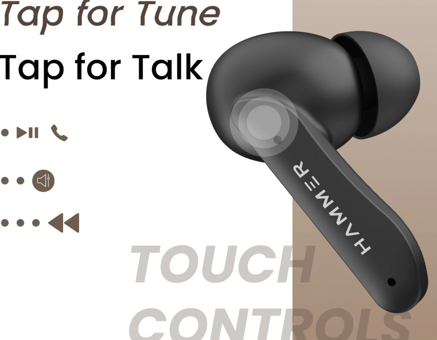 Image of Hammer Solitude with ENC|22Hrs Playtime|Touch Control|Pro+ Bluetooth Calling|IPX4|v5.3 Bluetooth