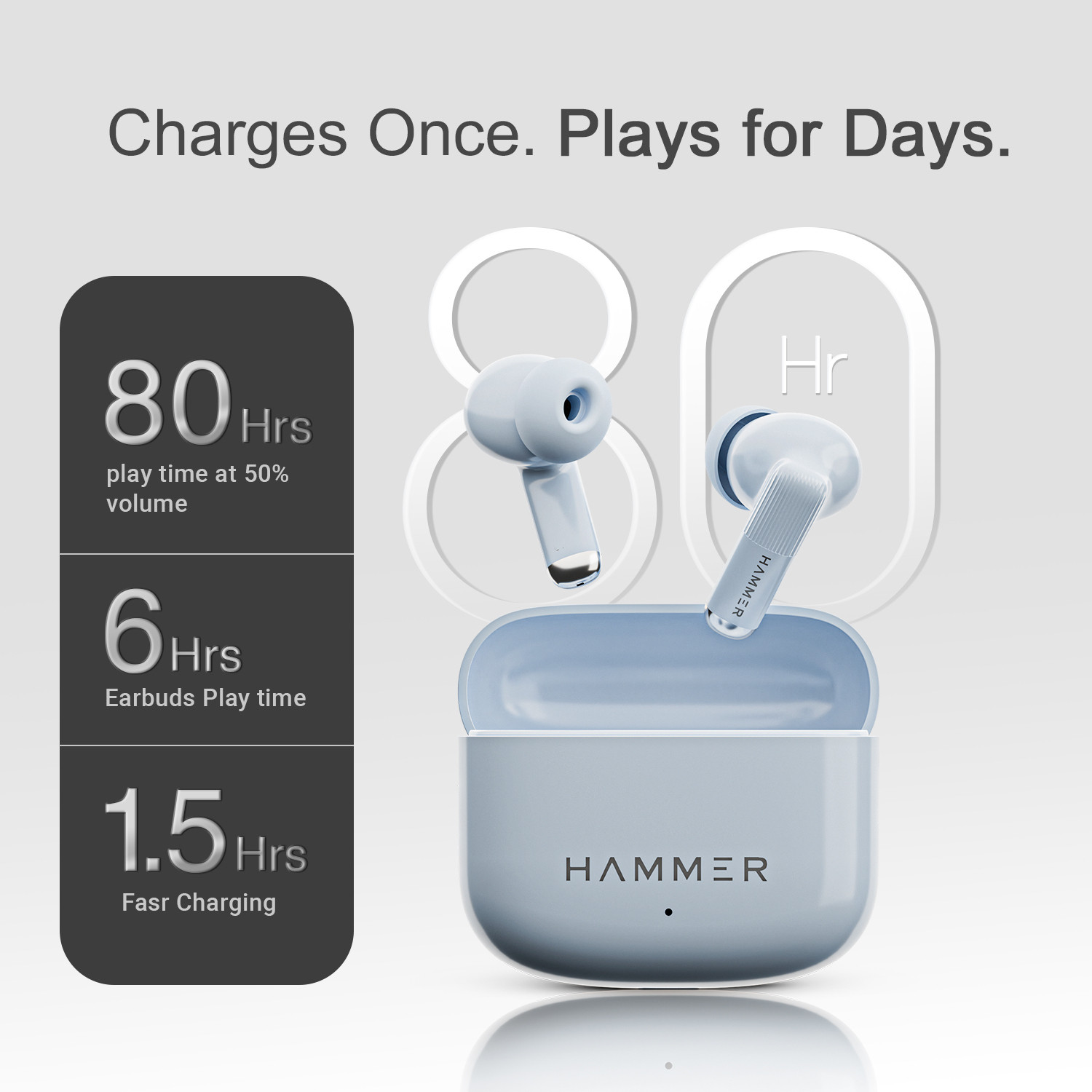 Image of Hammer Solo Earbuds with 80H Playtime, 13mm Titanium Driver Bluetooth