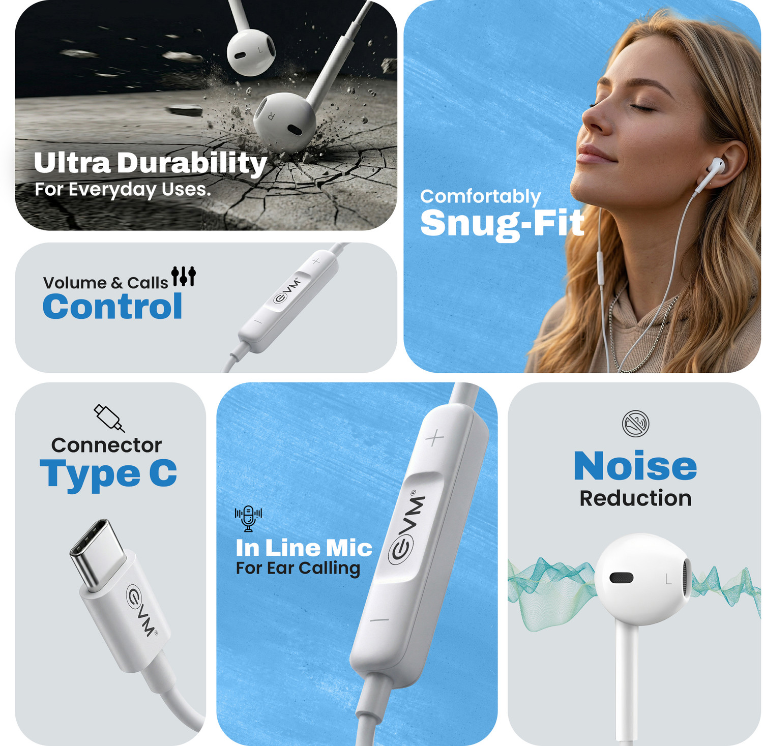 Image of EVM Type-C Earphones [New Launch] Hi-Res Audio, Mic | Noise Isolation | Android iOS Wired
