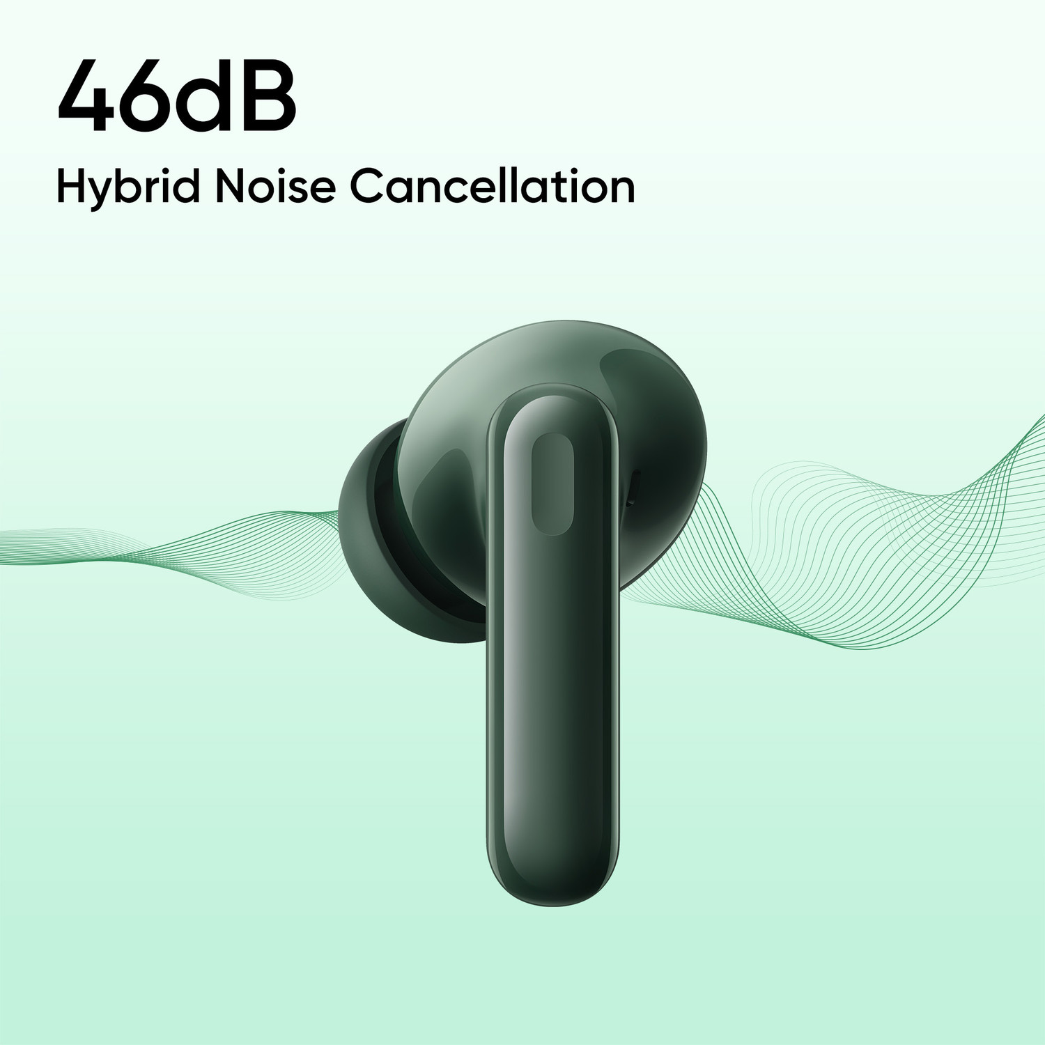 Image of realme Buds T310 with 12.4mm Driver, 46dB ANC, Spatial Audio and upto 40 hours Playback Bluetooth Headset (Dome Green, True Wireless)