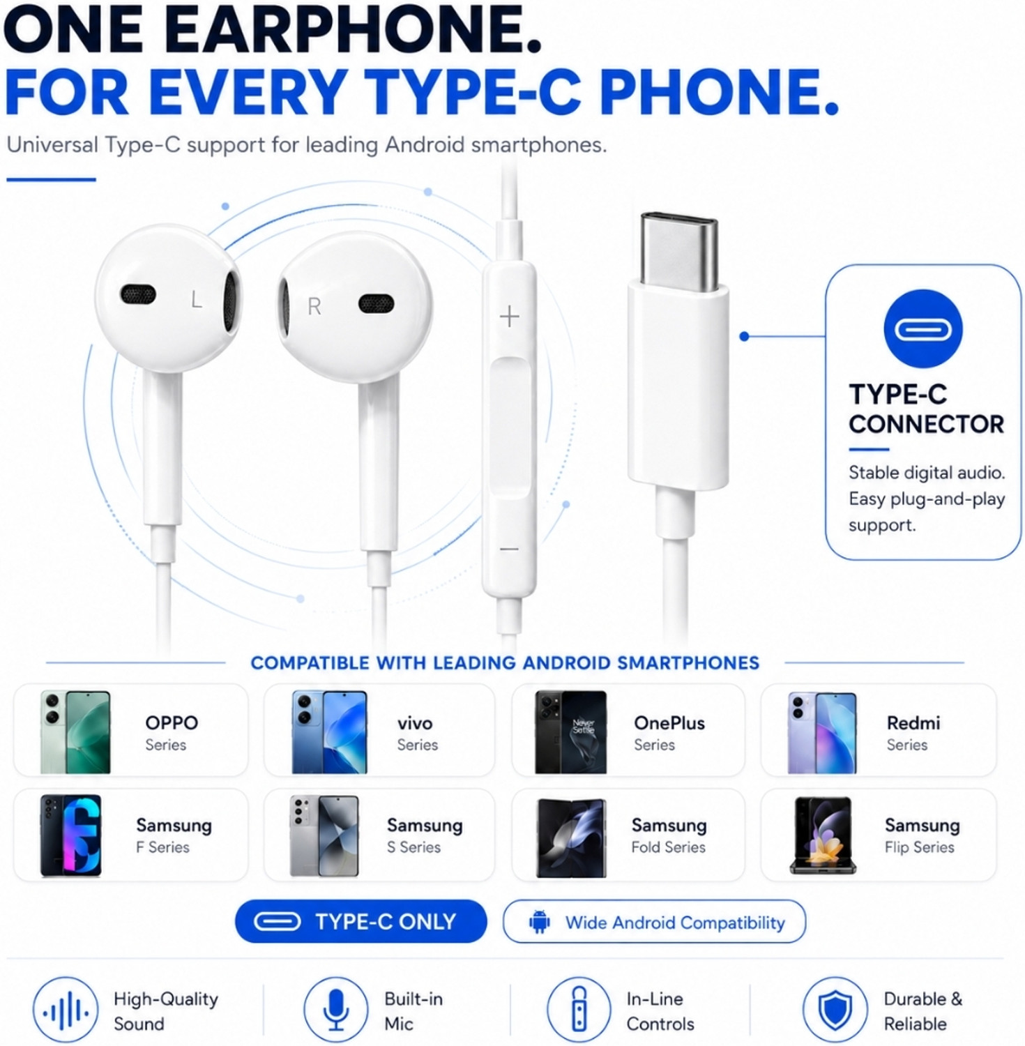 Image of uddo Original Type C Earphones | Iphone Earphone | e noise Isolation -Android iOS Wired