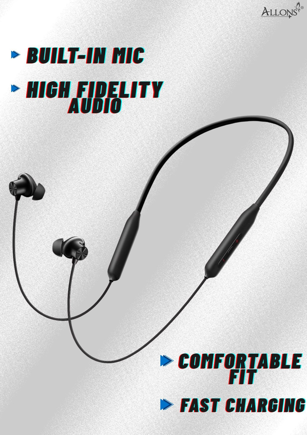 Image of allons Bullet X2AI Noise Cancellation Fast Charge,48H Bluetooth Neckband Deep Bass Z44 Bluetooth Headset (Black, In the Ear)