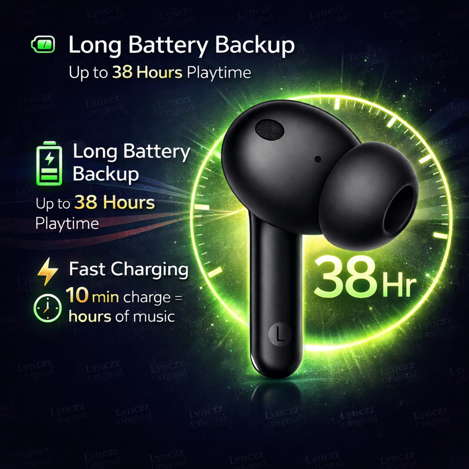 Image of Facelift Original Buds T110 Wireless Earbuds for Calls with Mic, Extended 38H Playtime Bluetooth