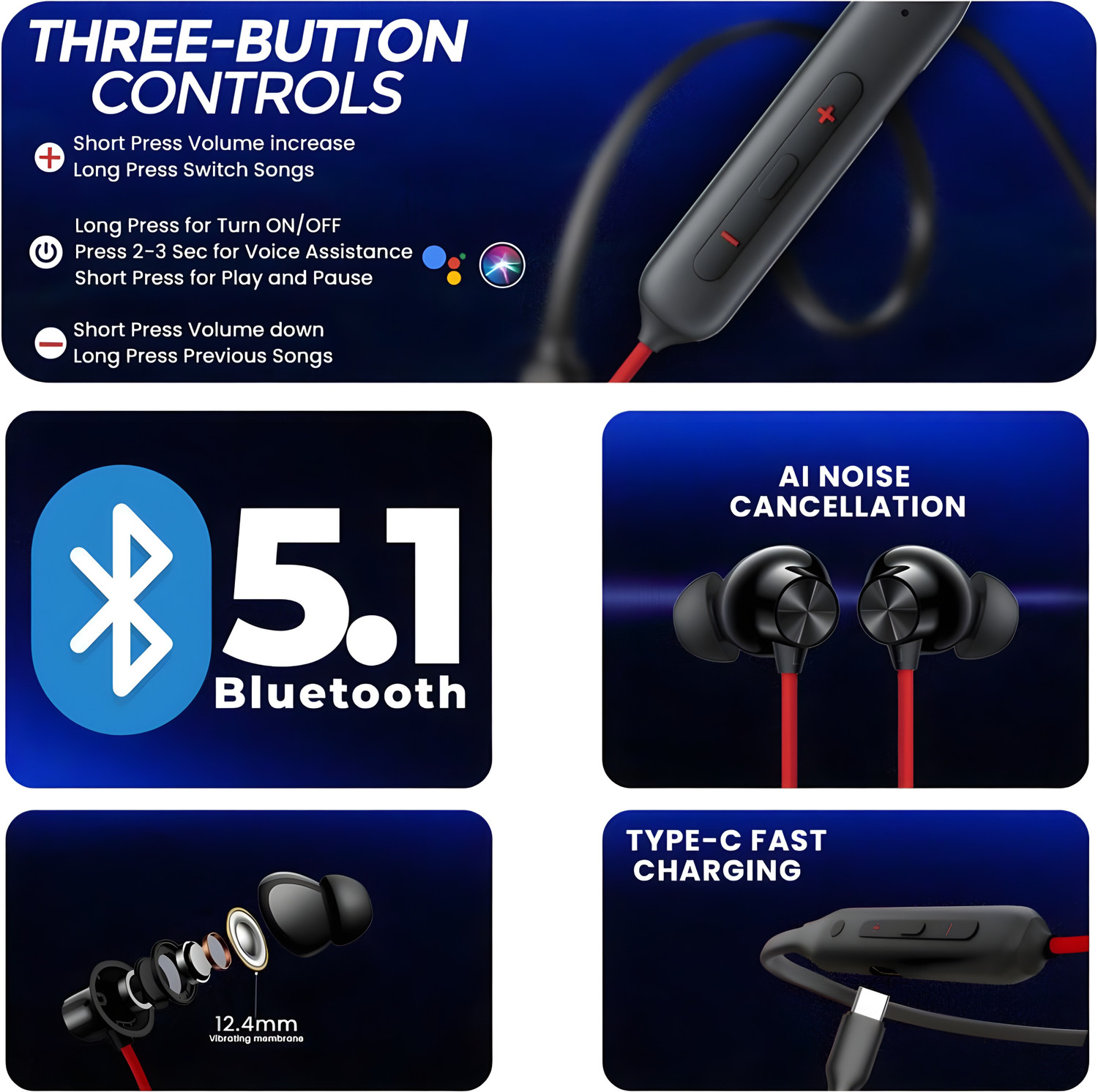 Image of house of common Neckband with Wireless Fast Charge, 59 Hrs Battery Life, Earphones with mic RSQ Bluetooth & Wired