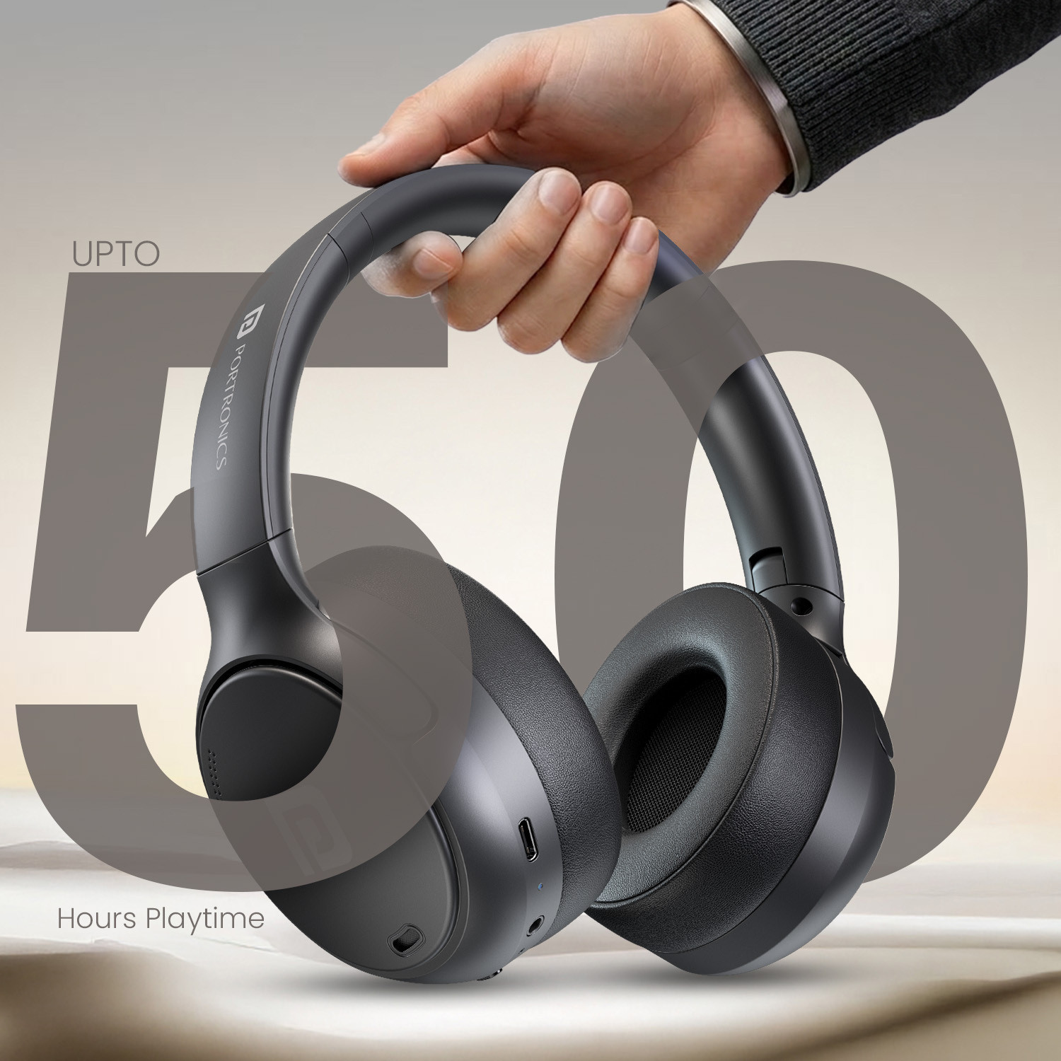 Image of Portronics Muffs M8 ANC Wireless Over Ear Headphones,Upto 50 Hours Playtime,Foldable Design Bluetooth