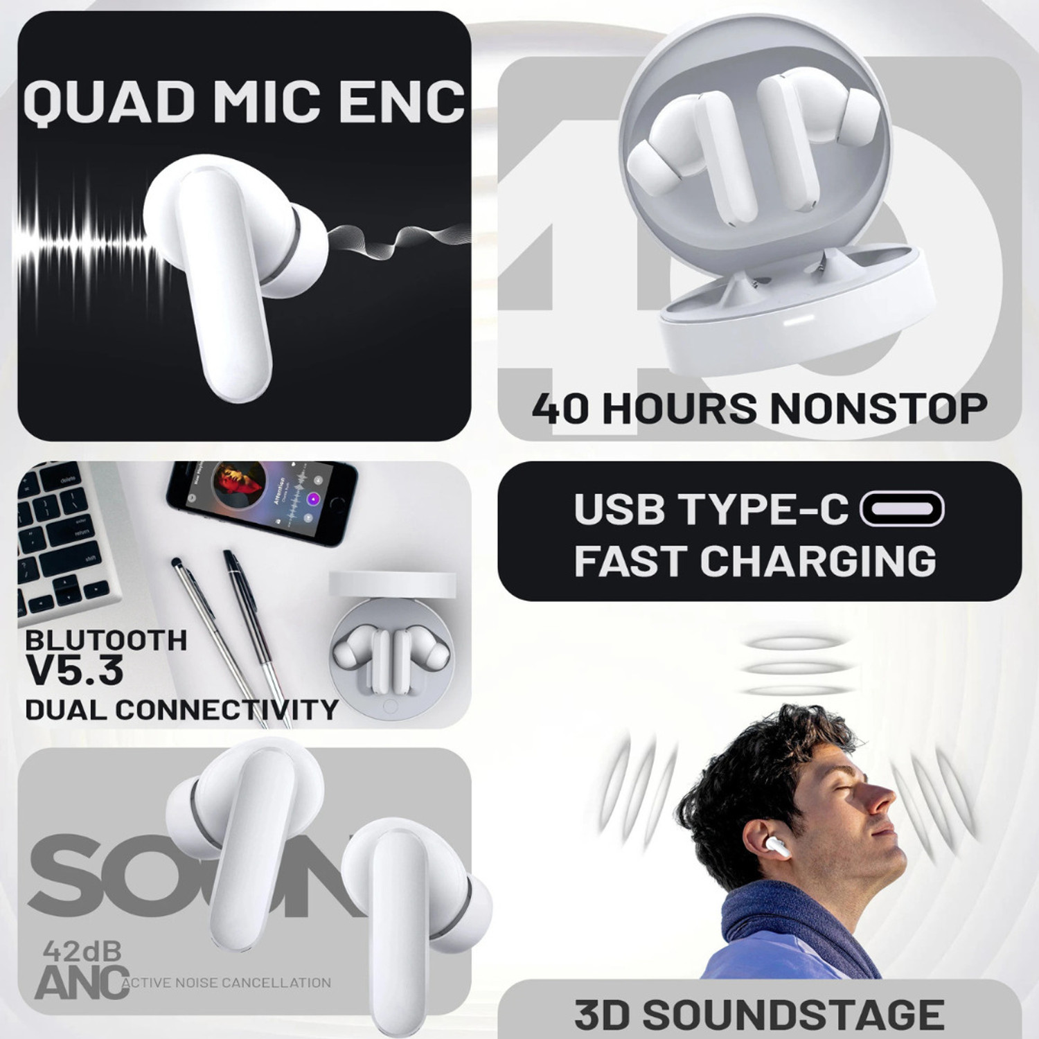 Image of CIHROX Bluetooth V5.3 High Quality Sound and 42dB ANC Clear Voice Technology Bluetooth Gaming