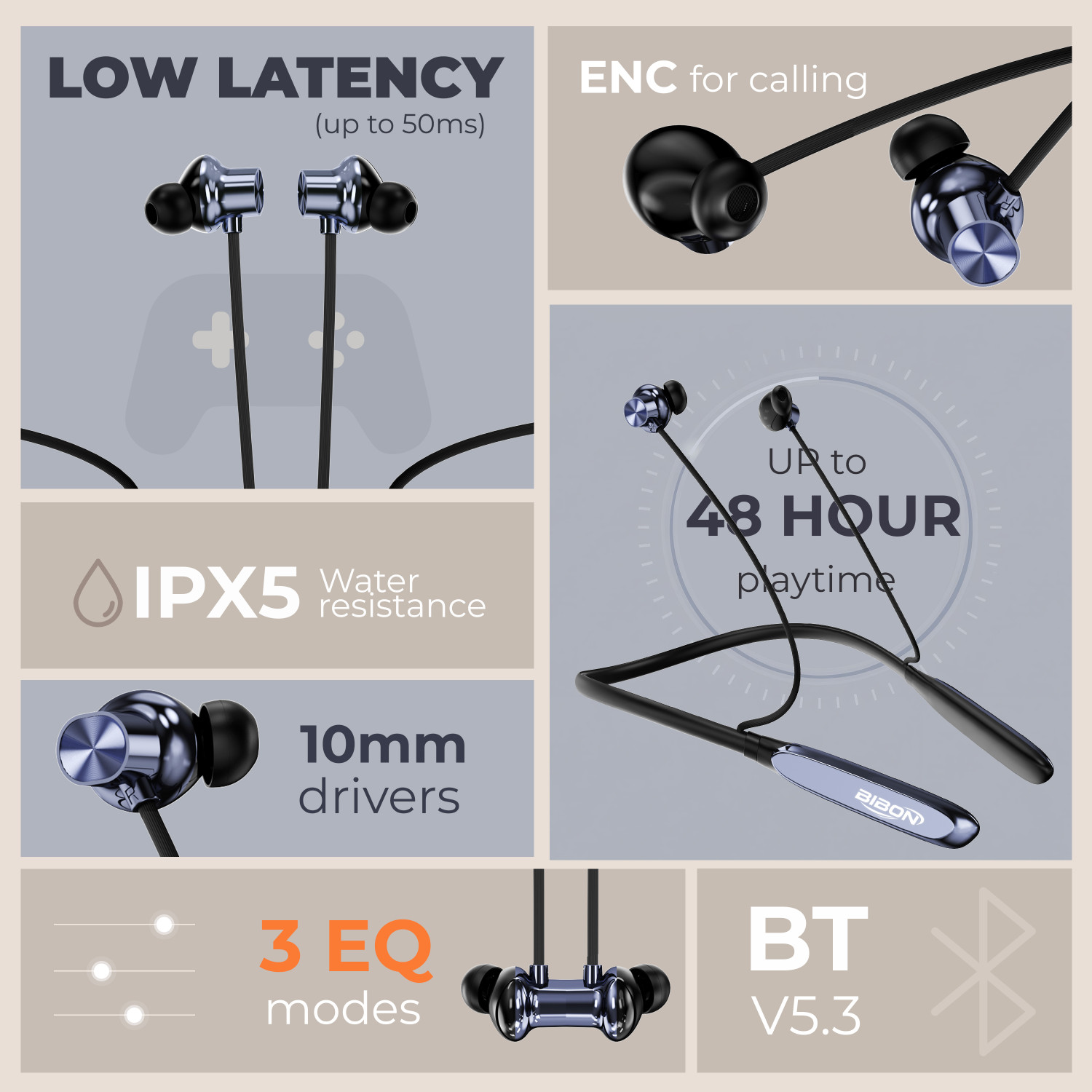 Image of BiBon FANTASY - MAGNETIC POWER OFF /ON 48Hr Playtime Headphone Neckband-8 Bluetooth