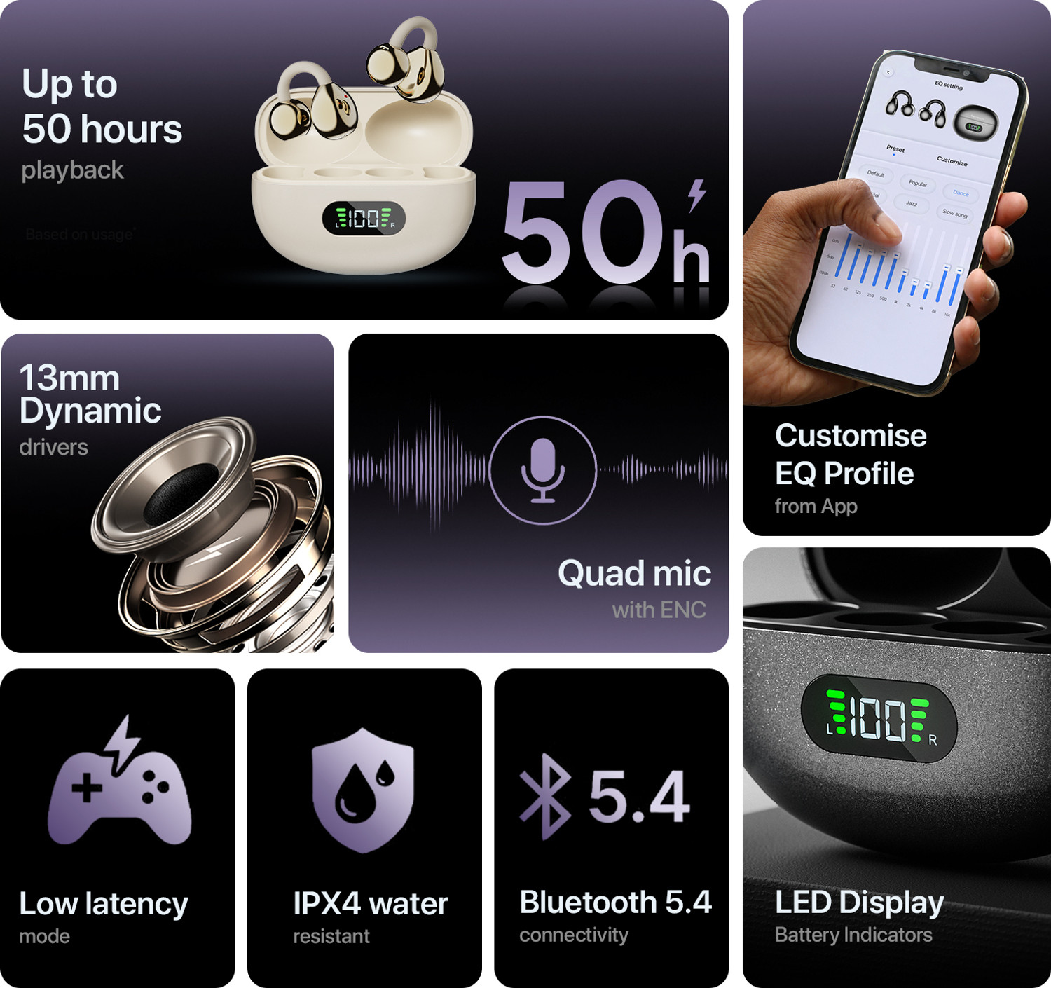 Image of Fire-Boltt Aero Clip TWS Earclips Custom EQ Profile 50H Battery Quad Mic ENC BT 5.4 Bluetooth