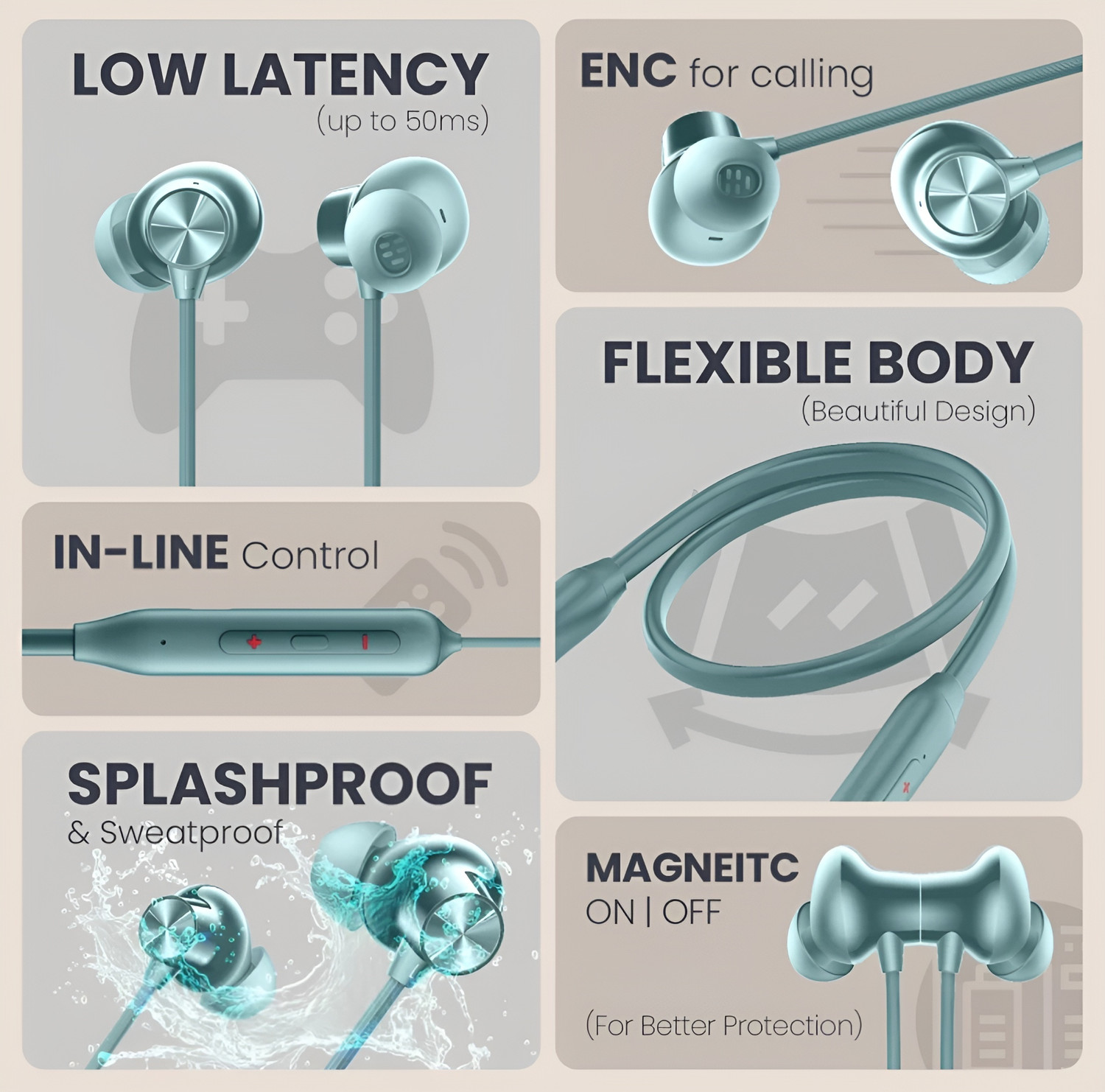 Image of Bxeno Bullets Wireless C2-MAGNETIC POWER OFF /ON 48Hr Playtime Headphone Neckband (GN1) Bluetooth