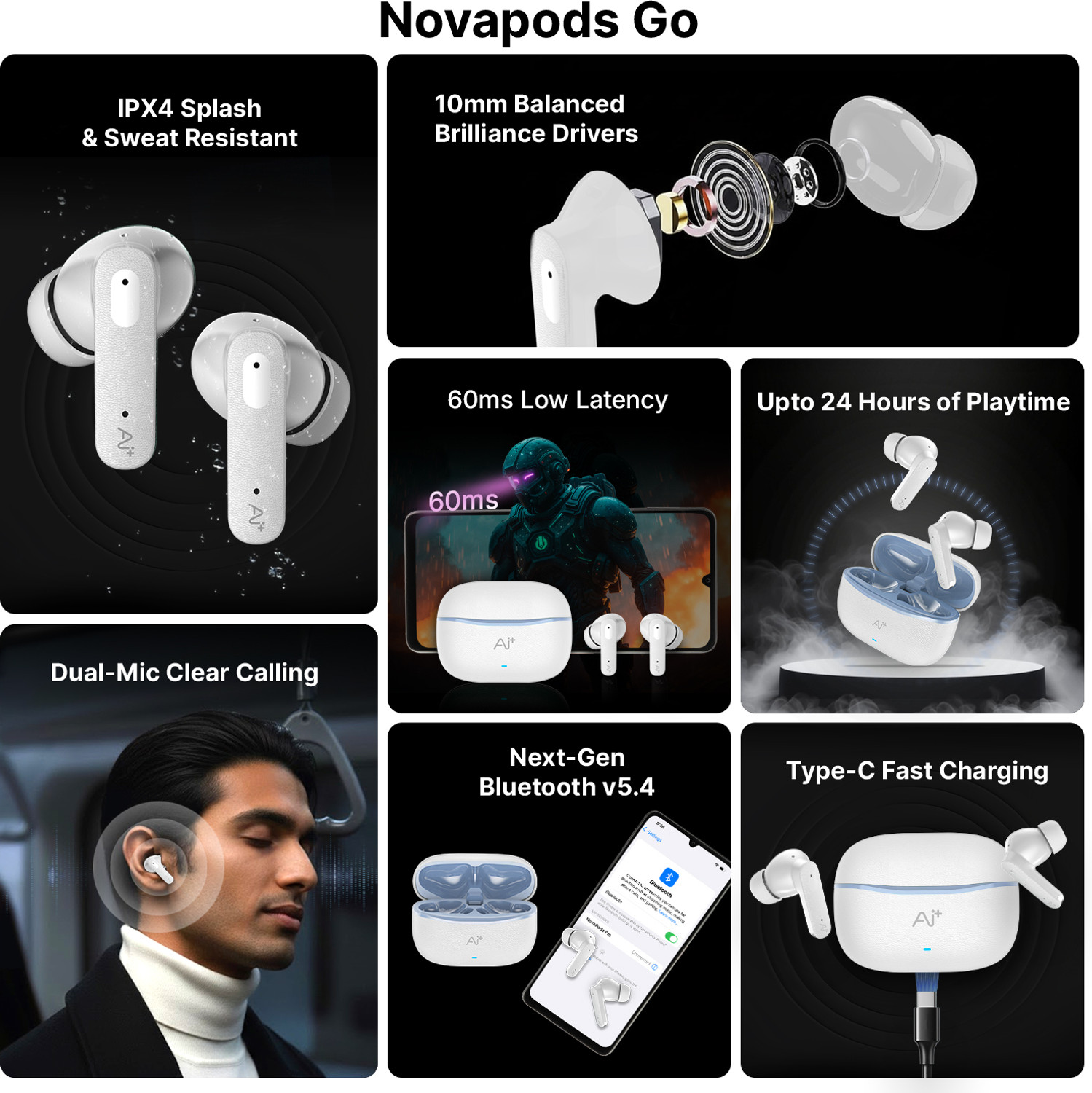 Image of Ai+ NovaPods Go with 24Hours Playtime, 60ms Low Latency, Precision tuned Drivers Bluetooth